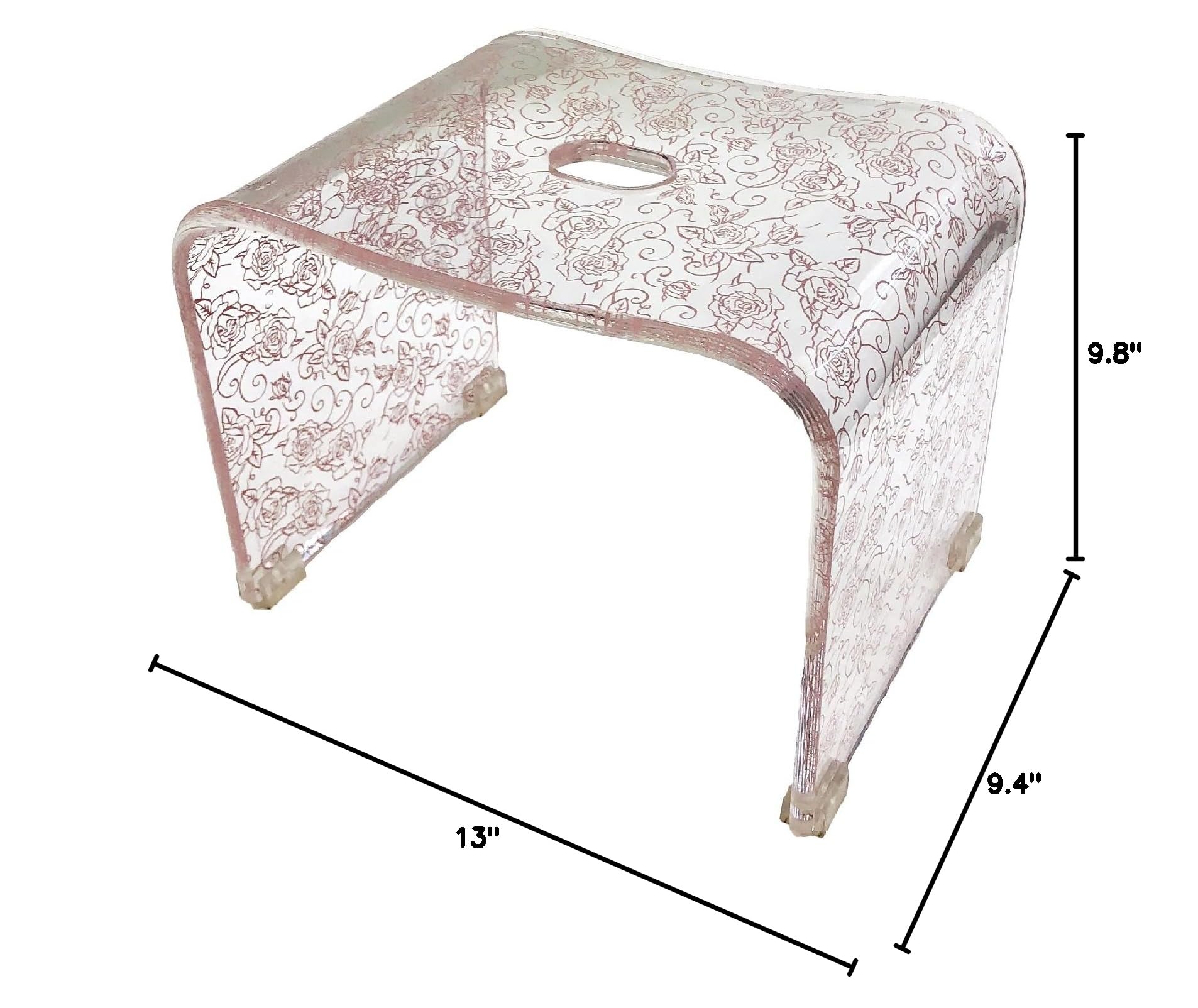 Senko 78258 Clear Rose N Bath Chair - 9.8 Inch (25cm) Height Adjustable Shower Seat with Pink Rose Pattern - Non-Slip Bathtub Chair for Elderly & Disabled - Ideal for Bathroom Safety & Comfort