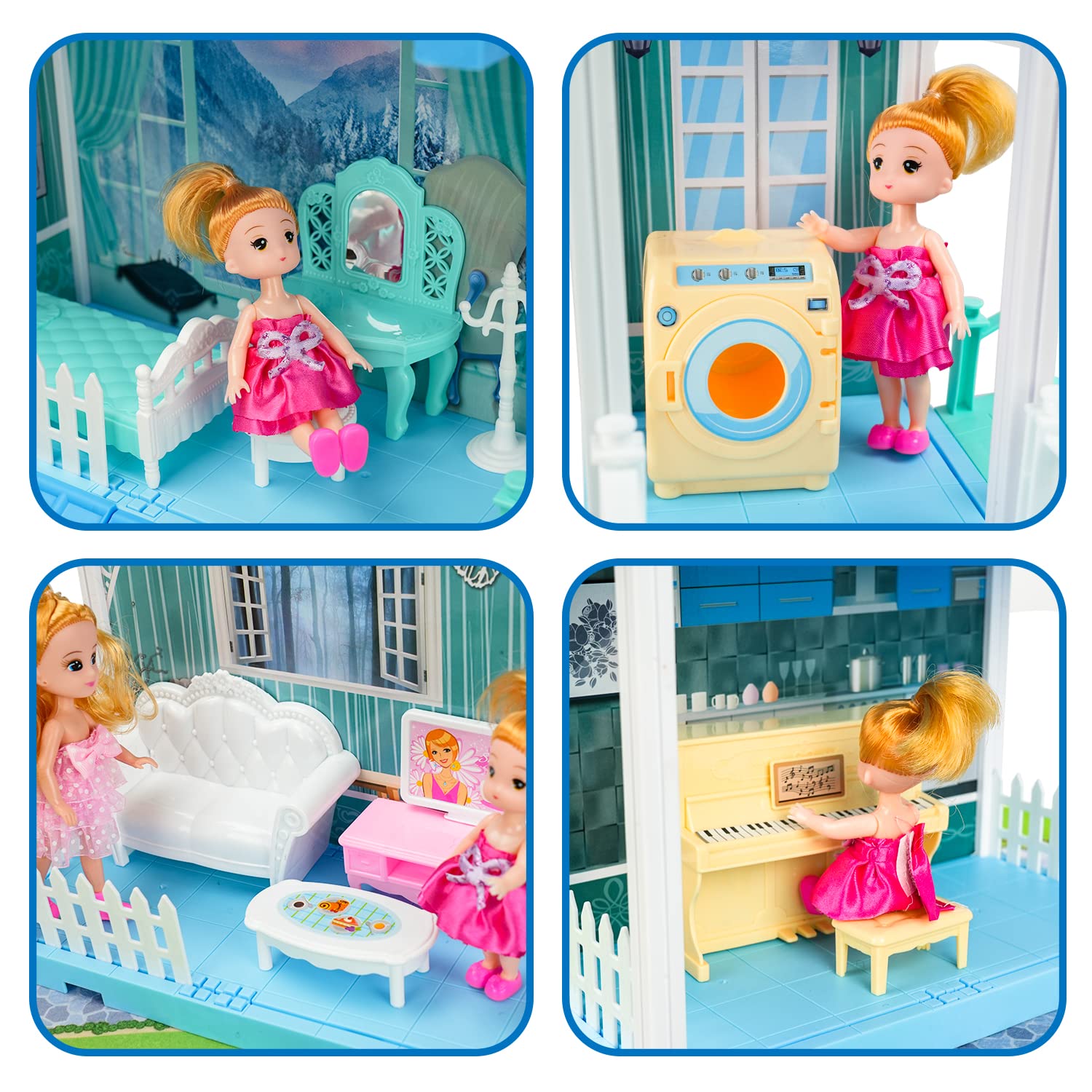 Blue Princess Doll House for Girls Ages 3-5 - Two Story Dream House with Furniture & Accessories | Pretend Play Toy for Kids, Birthday Gift & Room Decor