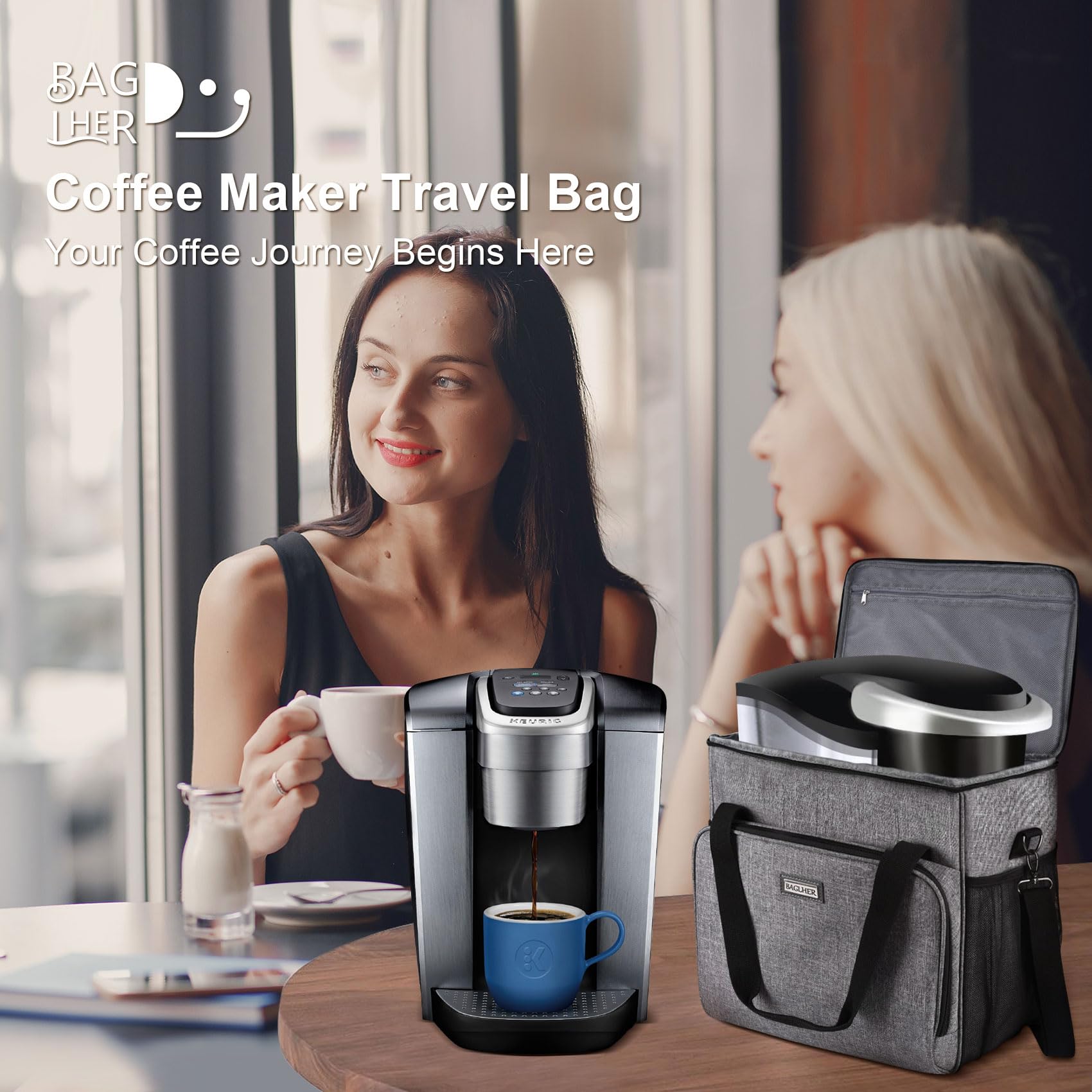 Premium Travel Coffee Maker Bag - Compatible with Keurig K-Classic, K-Elite & K-Compact | Portable Keurig Accessories Case with Adjustable Shoulder Strap | Perfect for Camping, Office & Business Trips (Grey)