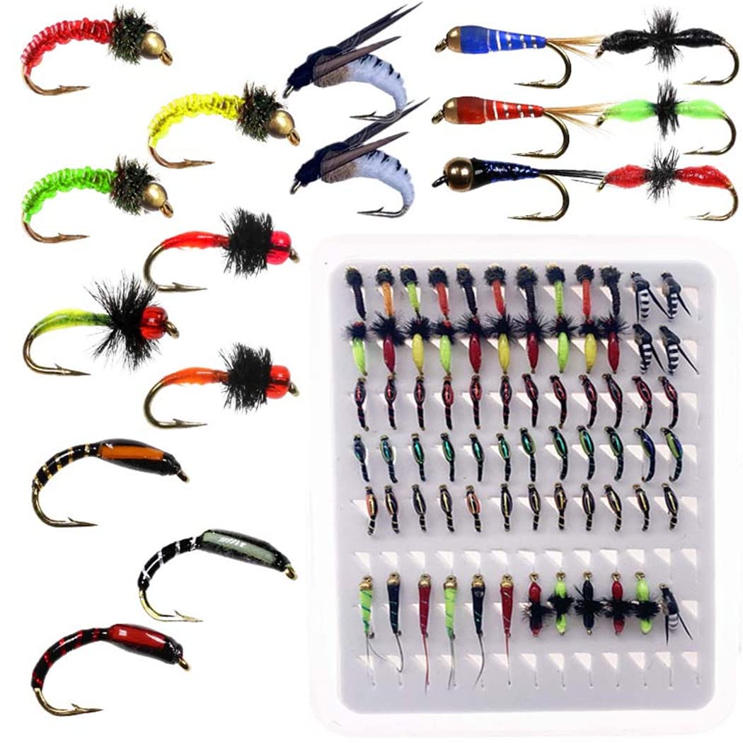 **40/72/102pcs Fly Fishing Flies Assortment Kit - Dry/Wet Bass Flies, Streamers & Nymphs for Trout, Salmon & Bass - Portable Fly Box Included - Perfect for Freshwater & Saltwater Fishing**