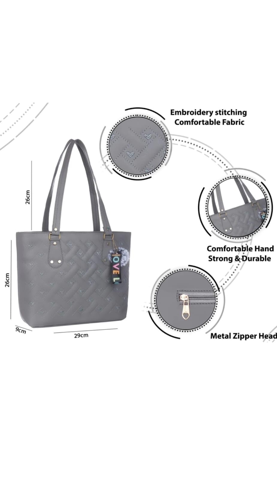 Stylish Leather Tote Bags for Women with Zip Closure & Double Handles | Heart Print Design for Office, College & Party | Versatile Purse for Travel, Work & Everyday Use | Perfect Gift for Girls & Women