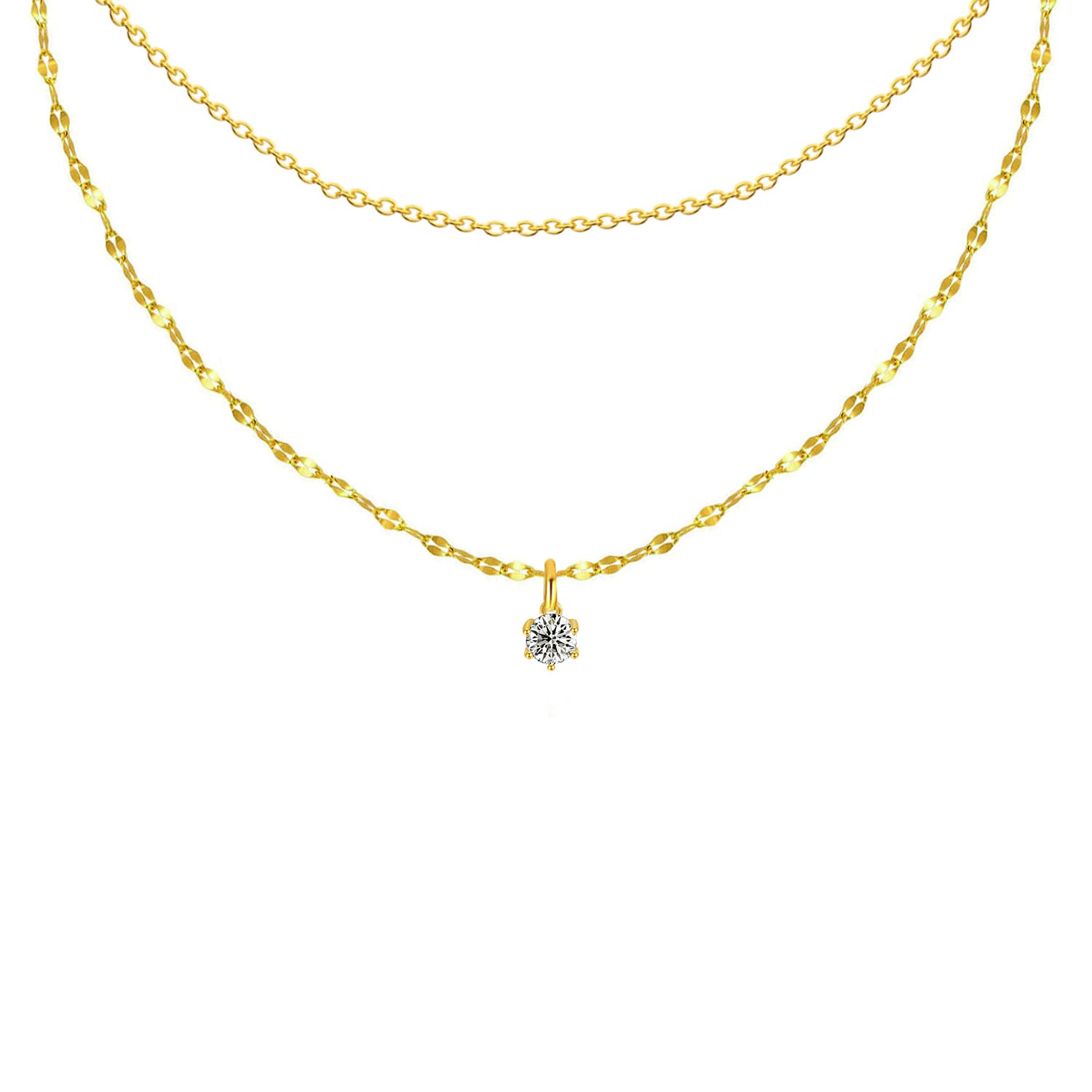 Elegant 14K Gold Plated Diamond Necklace for Women - Dainty CZ Rhinestone Layered Pendant Jewelry Gift for Her - Perfect for Date Nights, Anniversaries & Special Occasions