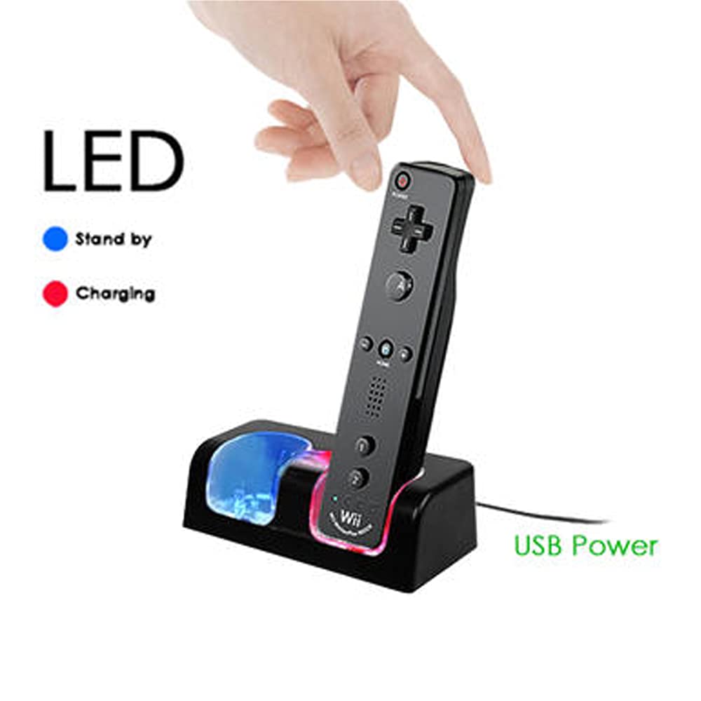 OSTENT Nintendo Wii Remote Controller Charger Dock Station with 2 Rechargeable Battery Packs - Black | Wireless Charging Solution for Wii Gaming Accessories | Perfect for Family Game Nights & Multiplayer Sessions