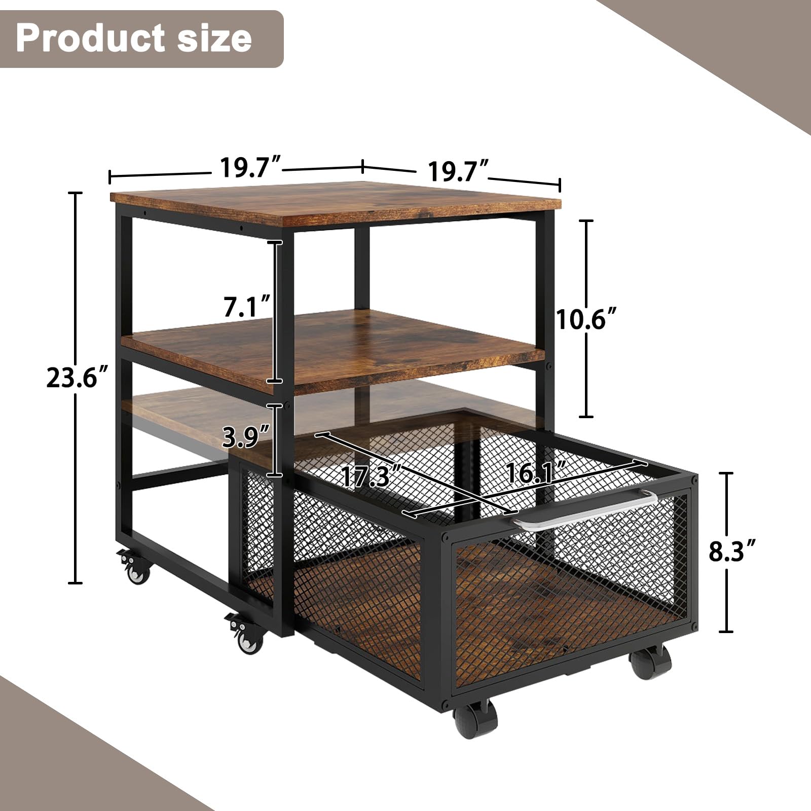 PUNCIA 19.7x19.7 Inch Heavy Duty Mini Fridge Stand with Storage & 4 Lockable Wheels - Compact Beverage Refrigerator Table for Coffee Bar, Office, Home, Bedroom & Dorm - Perfect for Small Spaces & Drink Storage Organization