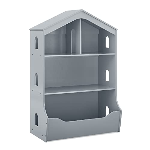 Delta Children Playhouse Bookcase with Toy Storage - GREENGUARD Gold Certified Kids Bookshelf, Nursery Organizer for Toys & Books, Gray - Perfect for Playrooms, Bedrooms & Daycare Centers