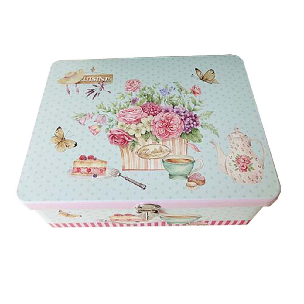 European Style Cosmetic Storage Tin Box with Lock - Decorative Metal Gift Box for Jewelry, Makeup & Keepsakes | Perfect for Home Organization & Wedding Favors