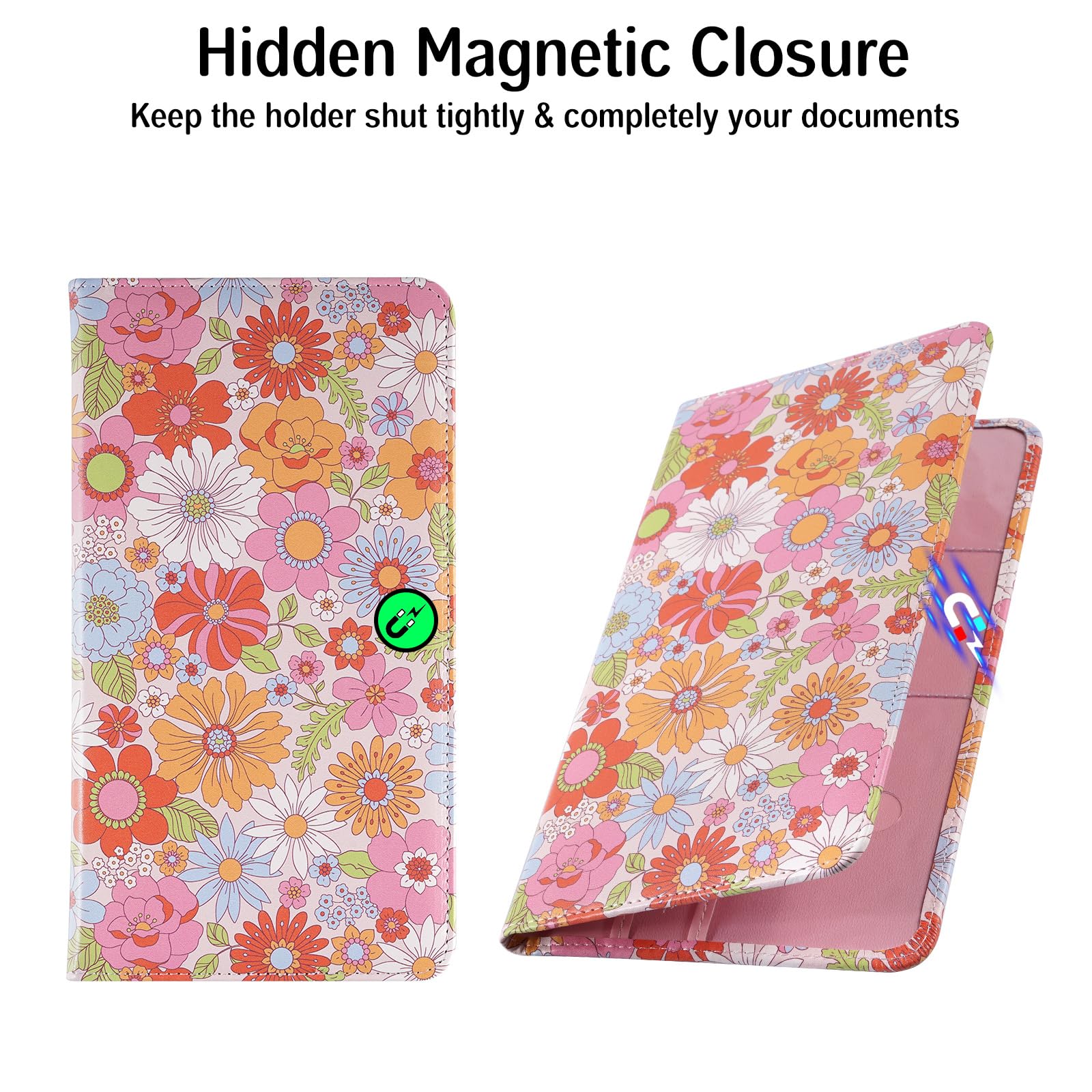 Floral Magnetic Car Registration and Insurance Card Holder - Secure Document Organizer for Vehicle Glove Box, Wallet, or Purse - Perfect for DMV, Travel & Road Trips