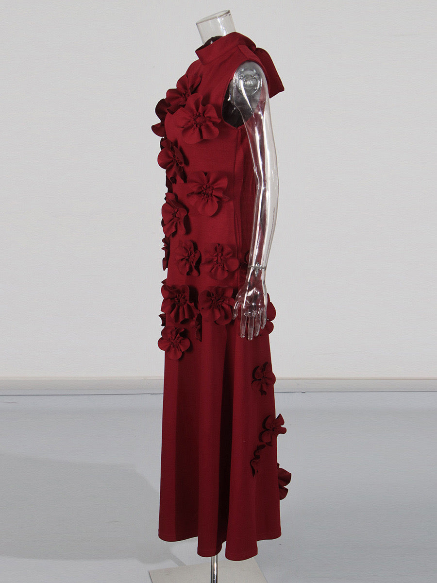 ANNONA Red Floral Embroidered Maxi Dress - Elegant Summer Beach Wedding Party Dress for Women