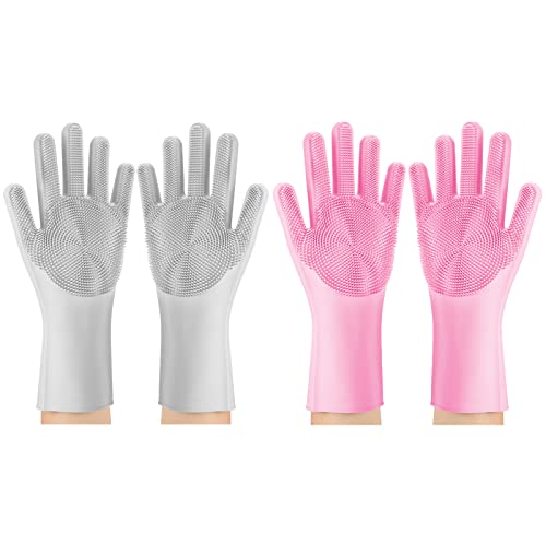 Silicone Dishwashing Gloves - Reusable Kitchen Scrubber for Cleaning Dishes, Cars & Pets