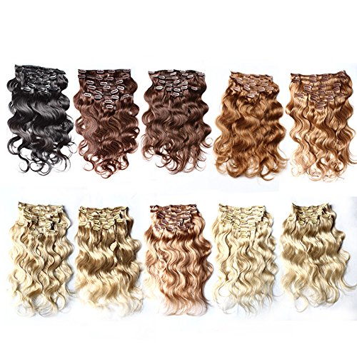Bella Grade 6A 24 Inch Remy Virgin Human Hair Extensions - 10pcs 120g Body Wave Clip-Ins (Color #14) for Volume & Length - Perfect for Parties, Weddings & Daily Styling