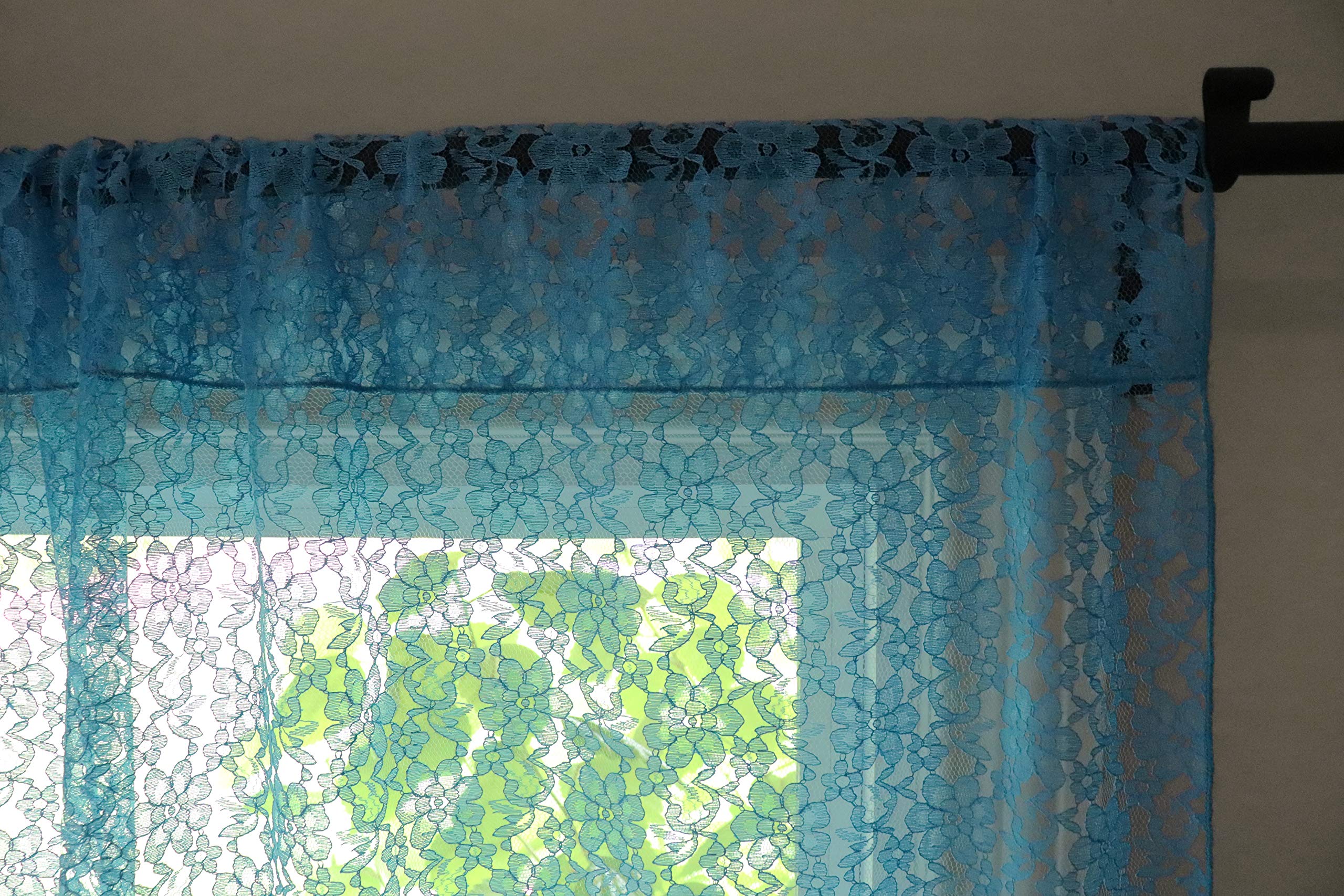 Floral Lace Curtain Panel - Sheer Turquoise Window Decor for Bedroom & Kitchen
