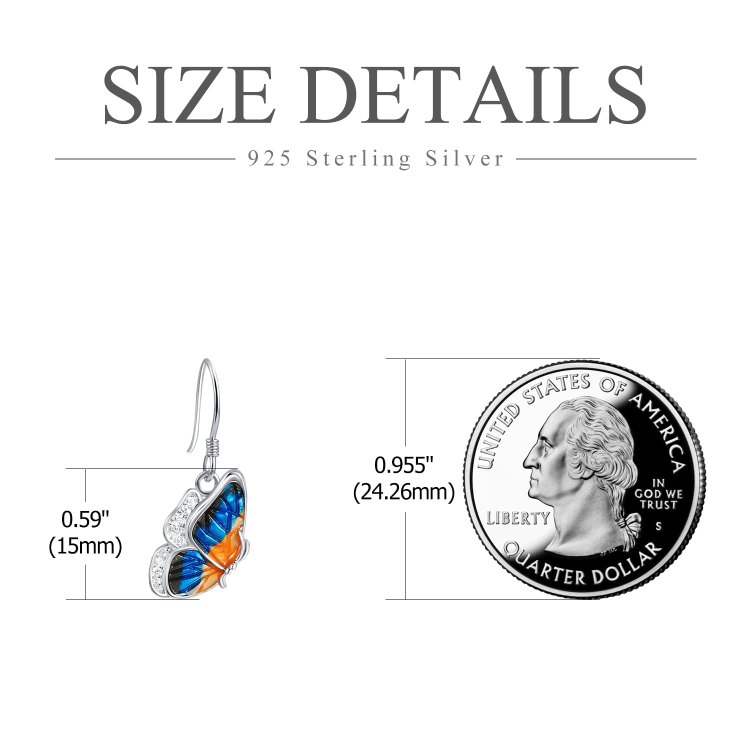 TANGPOET Sterling Silver Blue Butterfly Dangle Drop Earrings for Women - Hypoallergenic Hook Earrings for Sensitive Ears | Perfect for Parties, Weddings & Everyday Wear