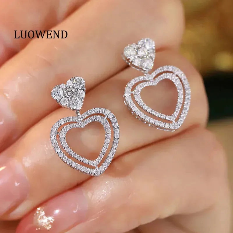 18K White Gold Heart Diamond Earrings for Women - 1.0 Carat Natural Diamond Stud Earrings, Romantic Engagement Jewelry Gift for Anniversary, Valentine's Day & Special Occasions