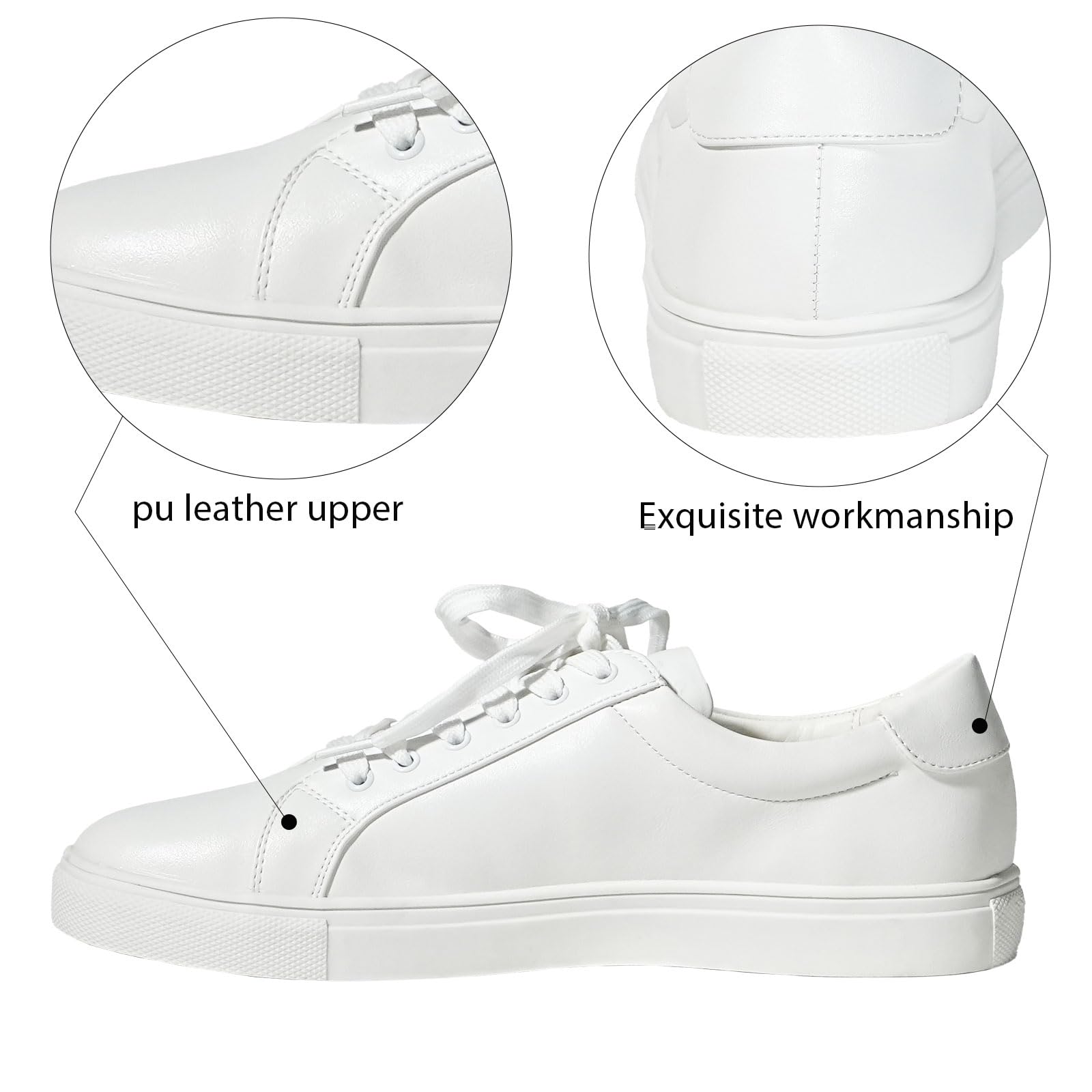 YZ Classic White Sneakers for Women - PU Leather Tennis Shoes, Low Top Casual Walking Shoes | Perfect for Work, Gym & Everyday Wear