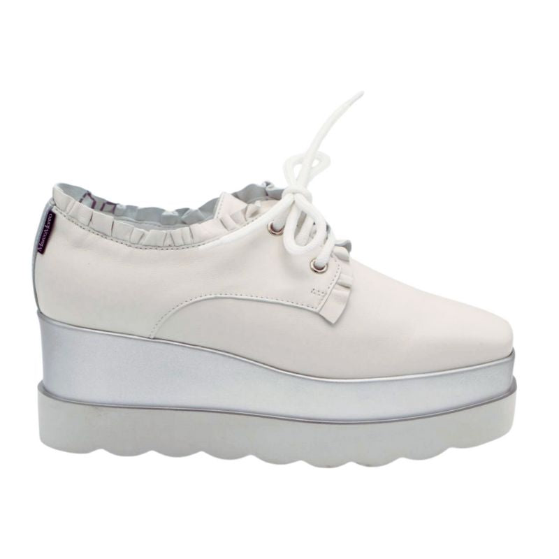 MARCO MOREO Women's White Leather Platform Lace Up Shoes M608 - Stylish Chunky Heel Sneakers for Casual Outfits & Streetwear Fashion