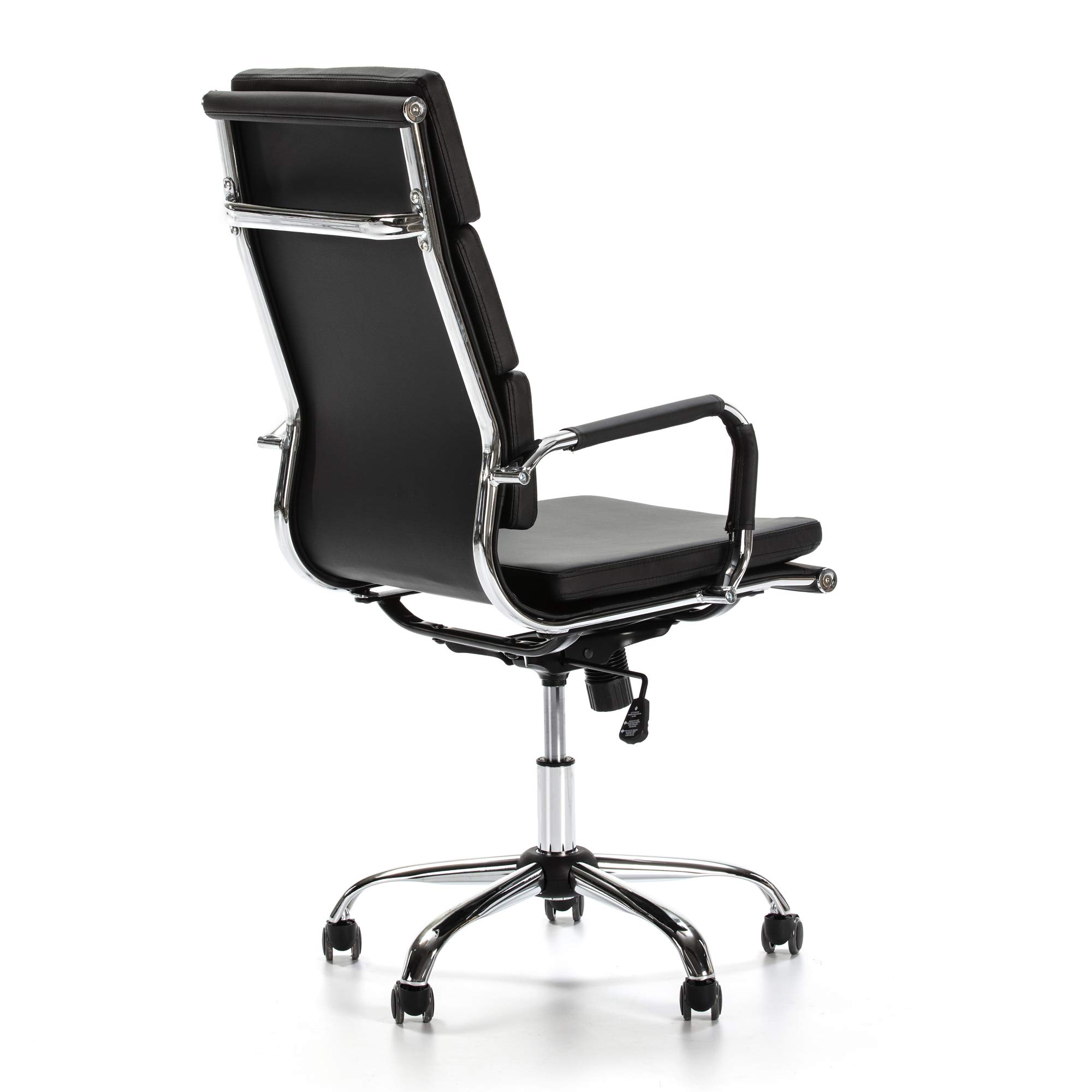 VS Venta-stock Morgan Black Synthetic Leather Office Chair - Adjustable Height, Reclining Executive Chair with Padded Headrest & Cushion, Ergonomic Design - Perfect for Home Office & Workspaces