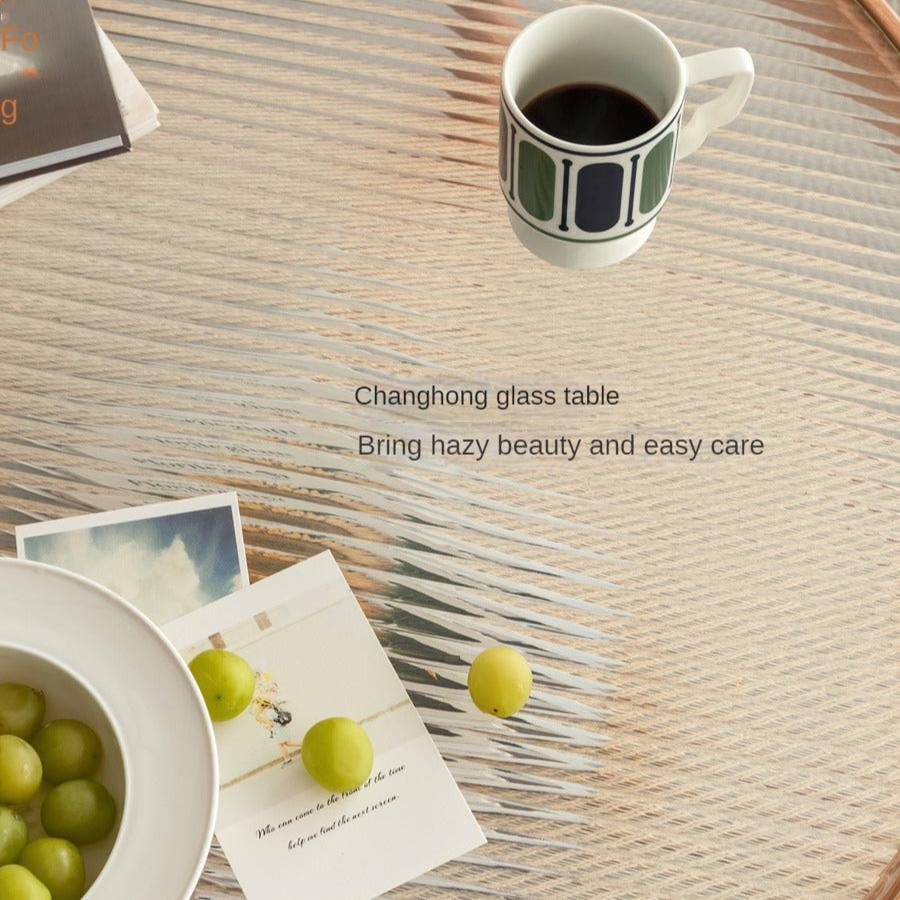 Stylish Oak Solid Wood Coffee Table with Glass Top and Rattan Accents - Perfect for Living Room, Lounge, and Home Decor