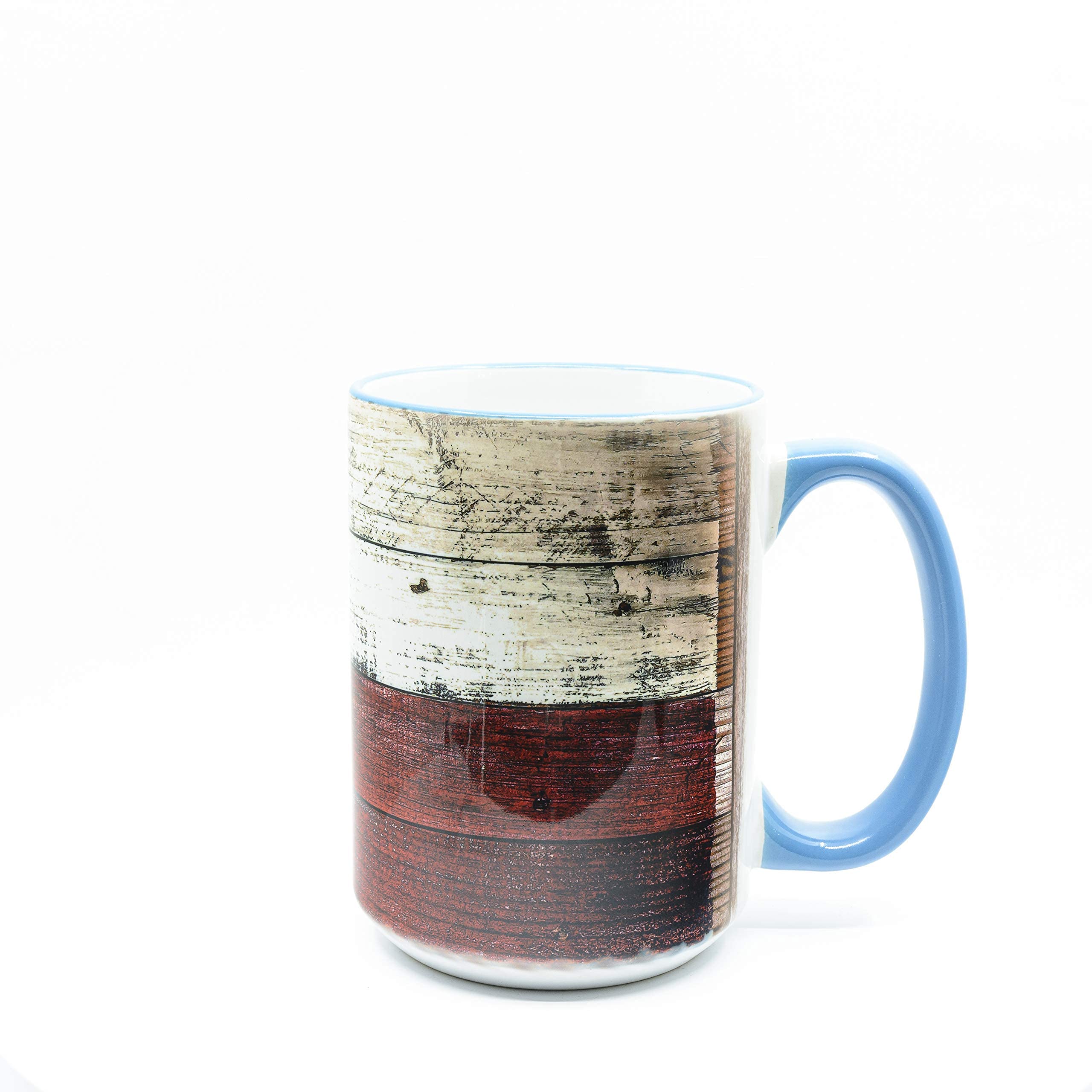 15 oz Texas Flag Ceramic Coffee Mug - Rustic Texas Sky Blue Rim Gift Mug for Home, Office & Travel | Perfect for Coffee, Tea & Hot Beverages