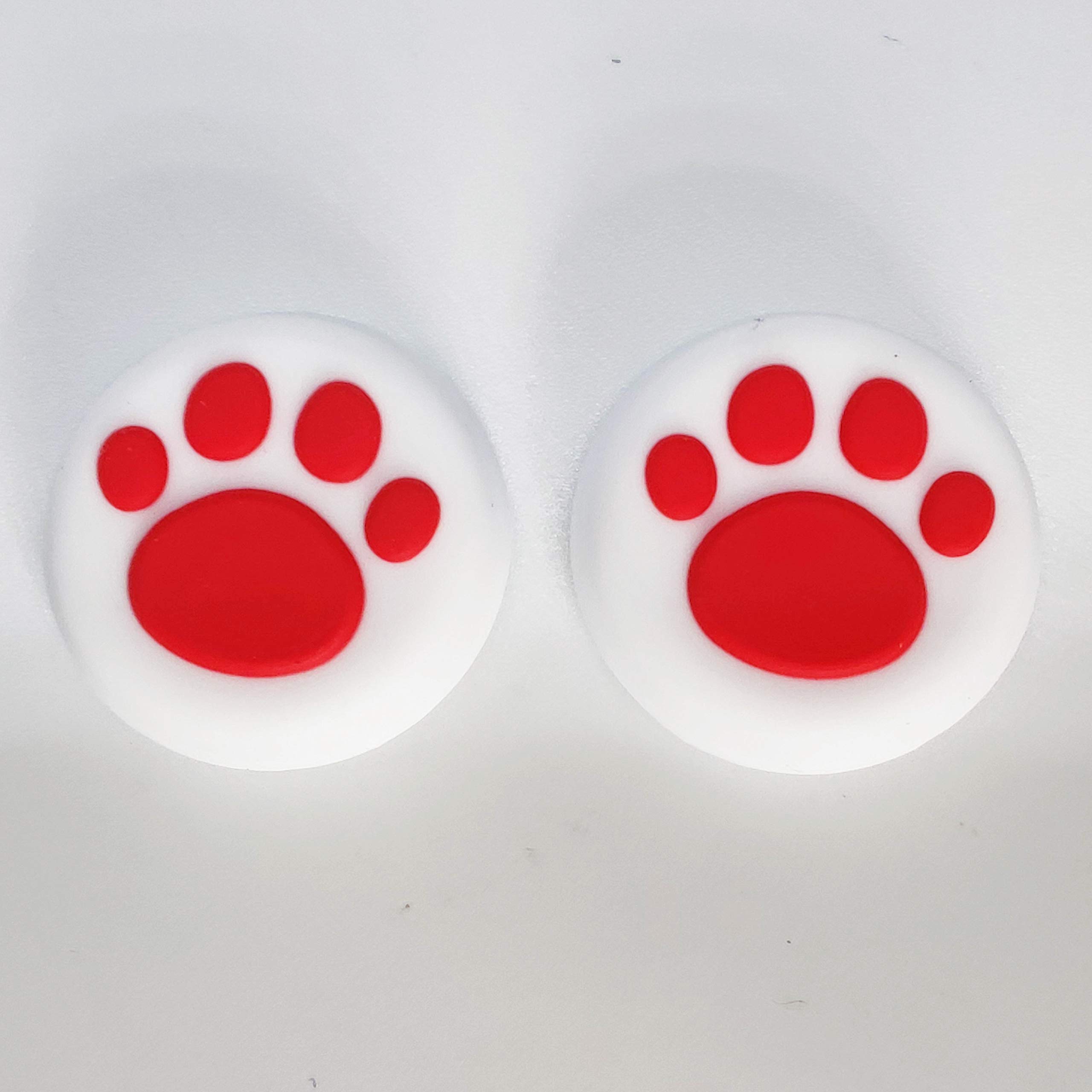 2PCS Analog Stick Thumb Grips for PS5/PS4/PS3/Xbox One/Xbox 360/PS2/Xbox Series X|S/Switch Pro/Wii U Controllers - Non-Slip Paw Design (White-Red) - Improve Gaming Comfort & Precision for FPS, Racing & Action Games