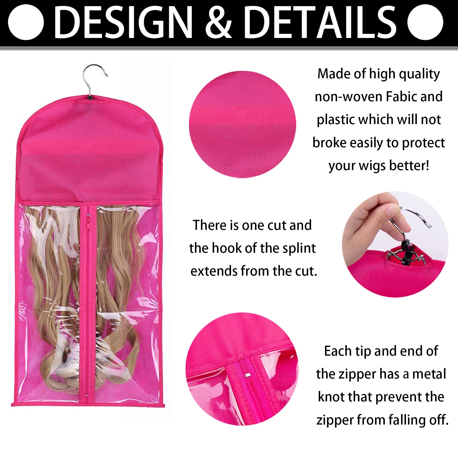 10pcs Wig Storage Bags with Wooden Hangers - Dustproof Hair Extensions Organizer for Beauty Salon, Travel & Daily Use (Rose Red) - Perfect for Wig Protection, Salon Storage & On-the-Go Stylists
