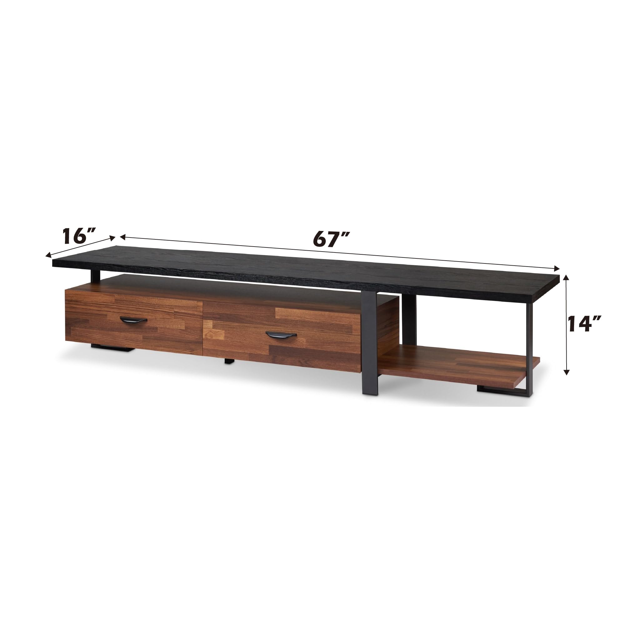 Acme Elling 2-Drawer Solid Wood TV Stand - Walnut & Black Finish - Entertainment Center for Living Room, Bedroom & Home Theater
