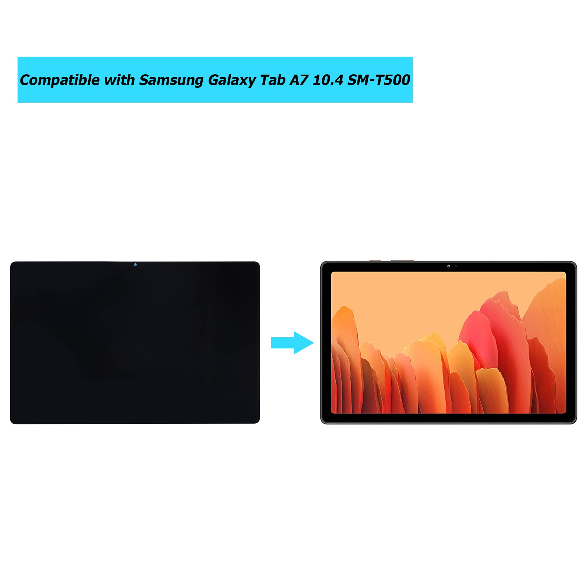 Samsung Galaxy Tab A7 10.4 SM-T500 SM-T505 Replacement Screen with Repair Tool Kit - Black | LCD Touch Screen Digitizer for Home & Office Tablet Repair
