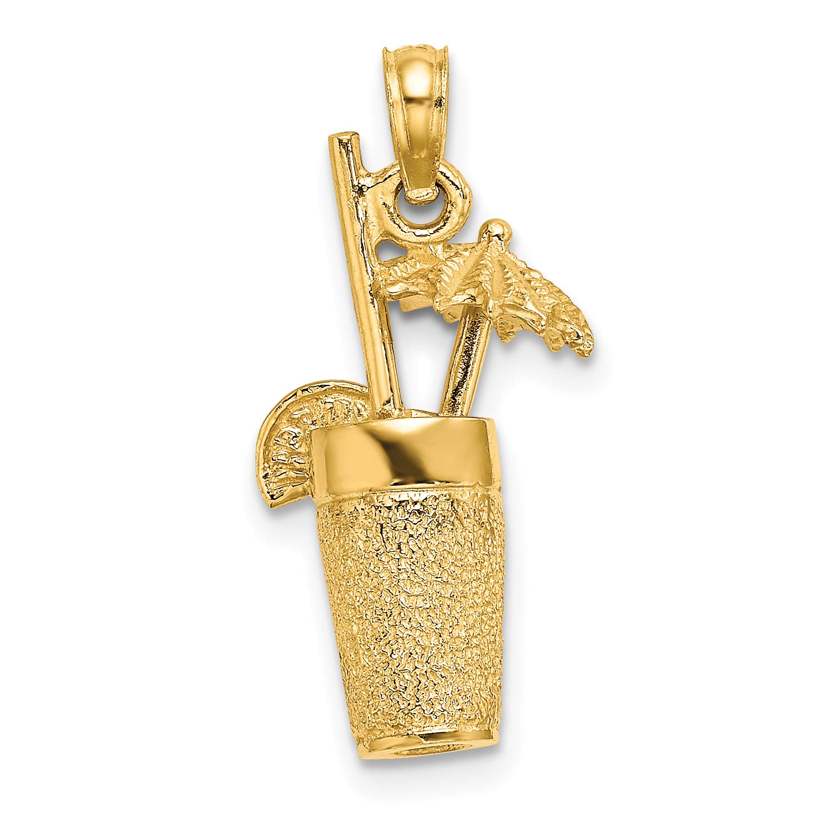 14K Yellow Gold 3D Textured Cocktail Drink Charm Pendant - Elegant Jewelry for Parties, Night Out & Special Occasions