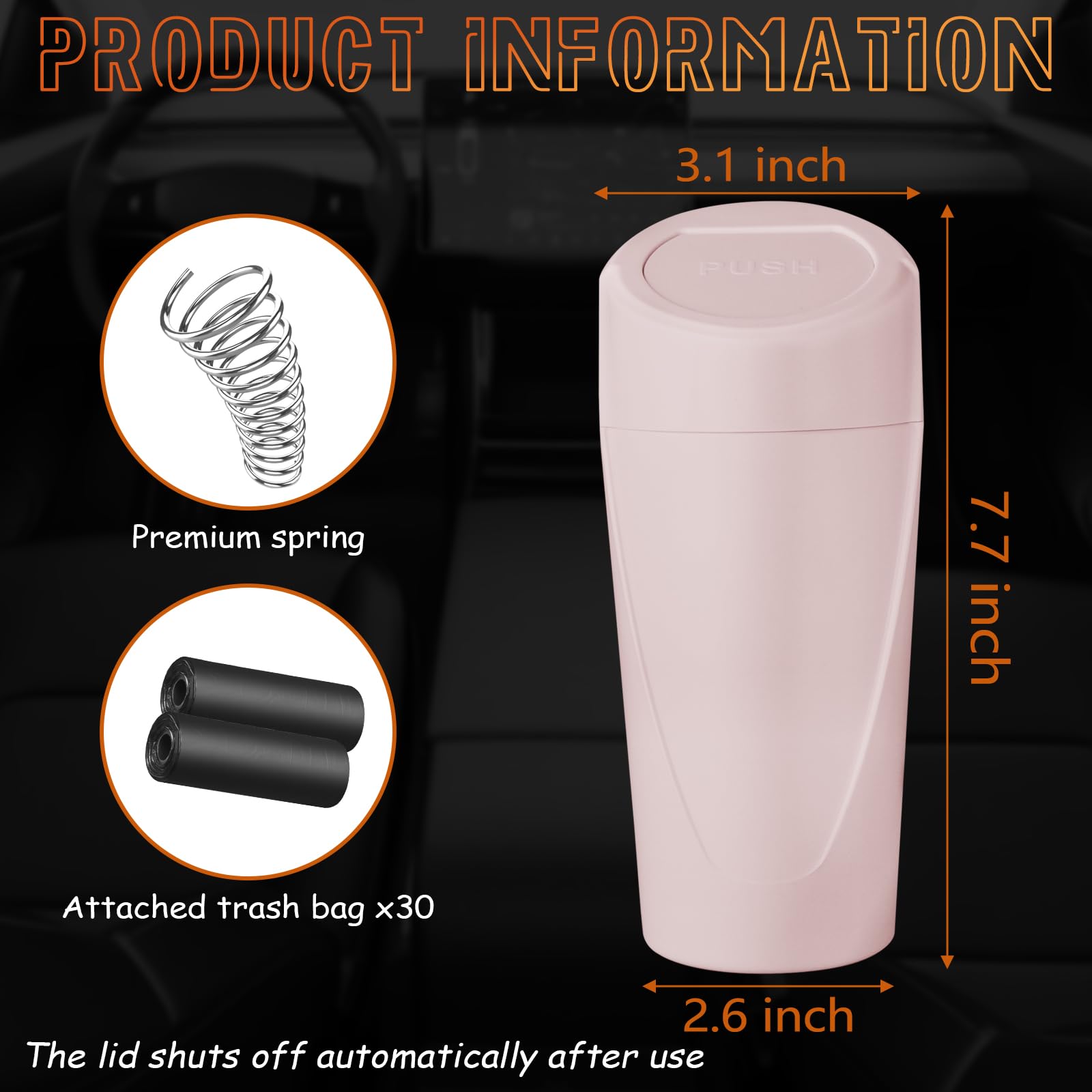 Leakproof Car Trash Can with Lid & 40 Trash Bags - Mini Garbage Bin for Car, SUV, Home & Office - Essential Auto Accessories (Sakura Pink) | Perfect for Road Trips, Commuting & Workspace Organization