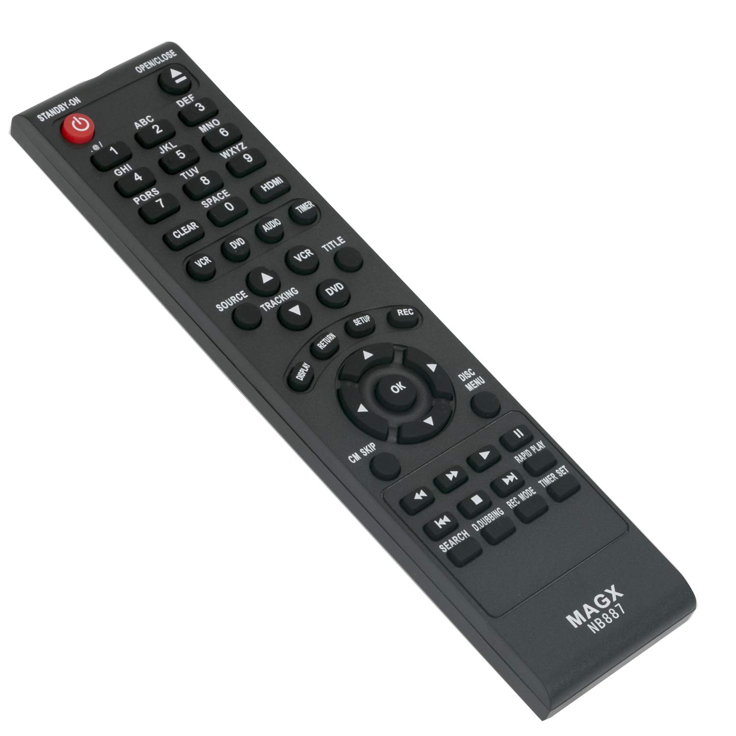 Magnavox DVD DVDR VCR Recorder Remote Control Replacement for MDR161V MDR161V/F7 NB887UD NB887UH RZV427MG9 Models - Perfect for Home Theater & Media Playback