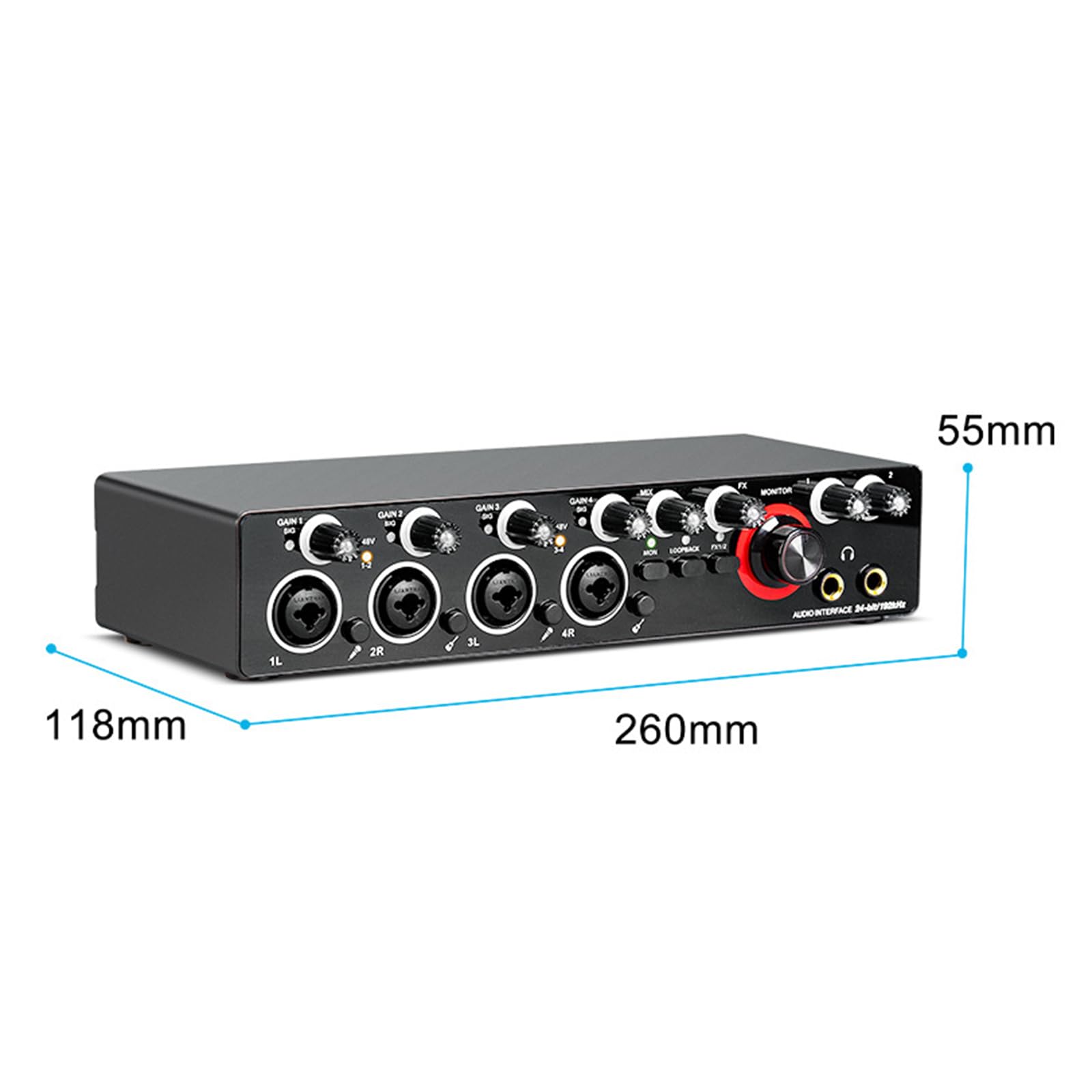 Professional External USB Sound Card with +48V Phantom Power for Studio Recording, Live Streaming & Podcasting - High-Quality Audio Interface for PC & Mac