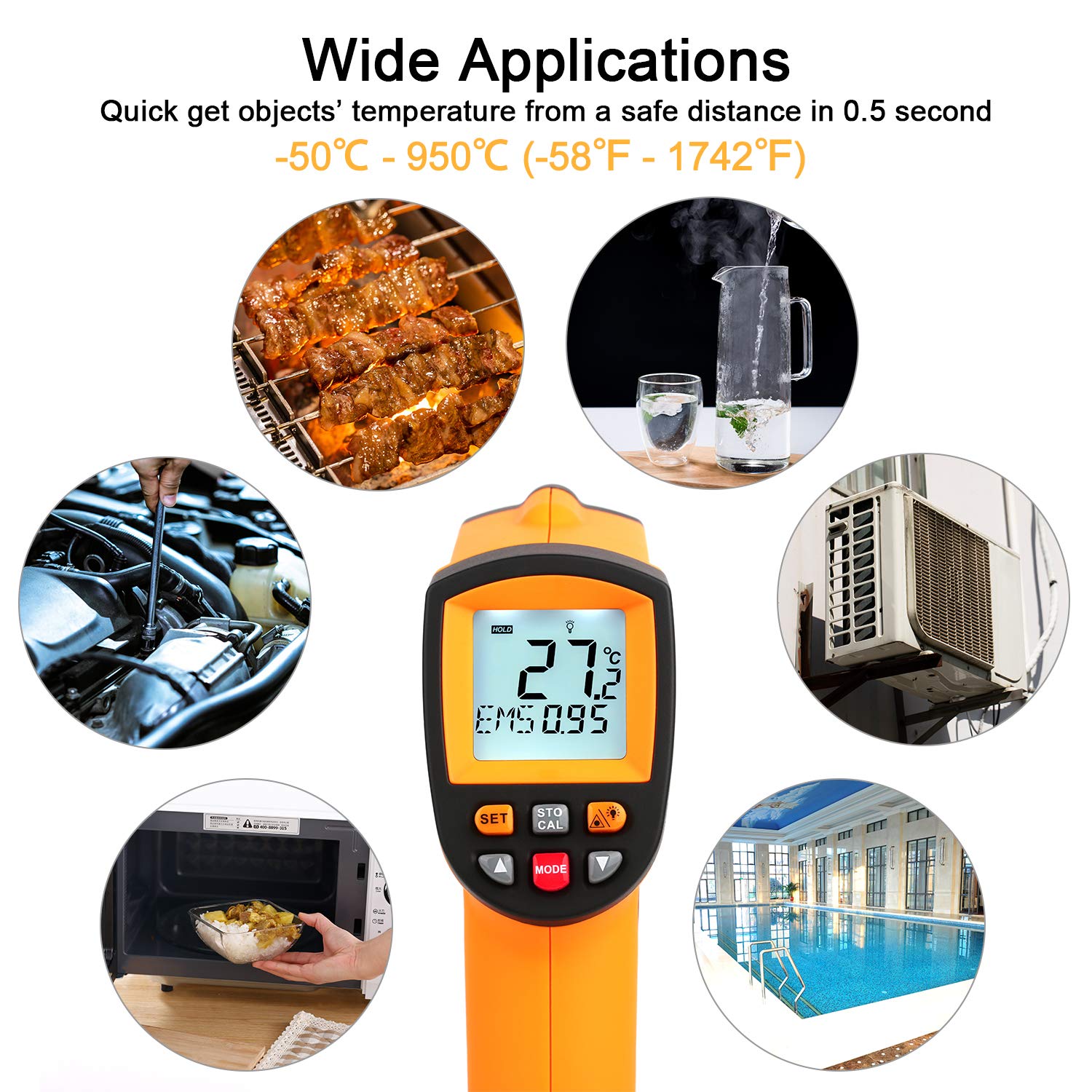Infrared Thermometer Gun with Data Logging - High Temp Laser Temperature Reader (-58°F to 1742°F) with Alarm for Cooking, BBQ, Automotive & Industrial Use | Perfect for Kitchen, HVAC, Engine Diagnostics & Safety Checks