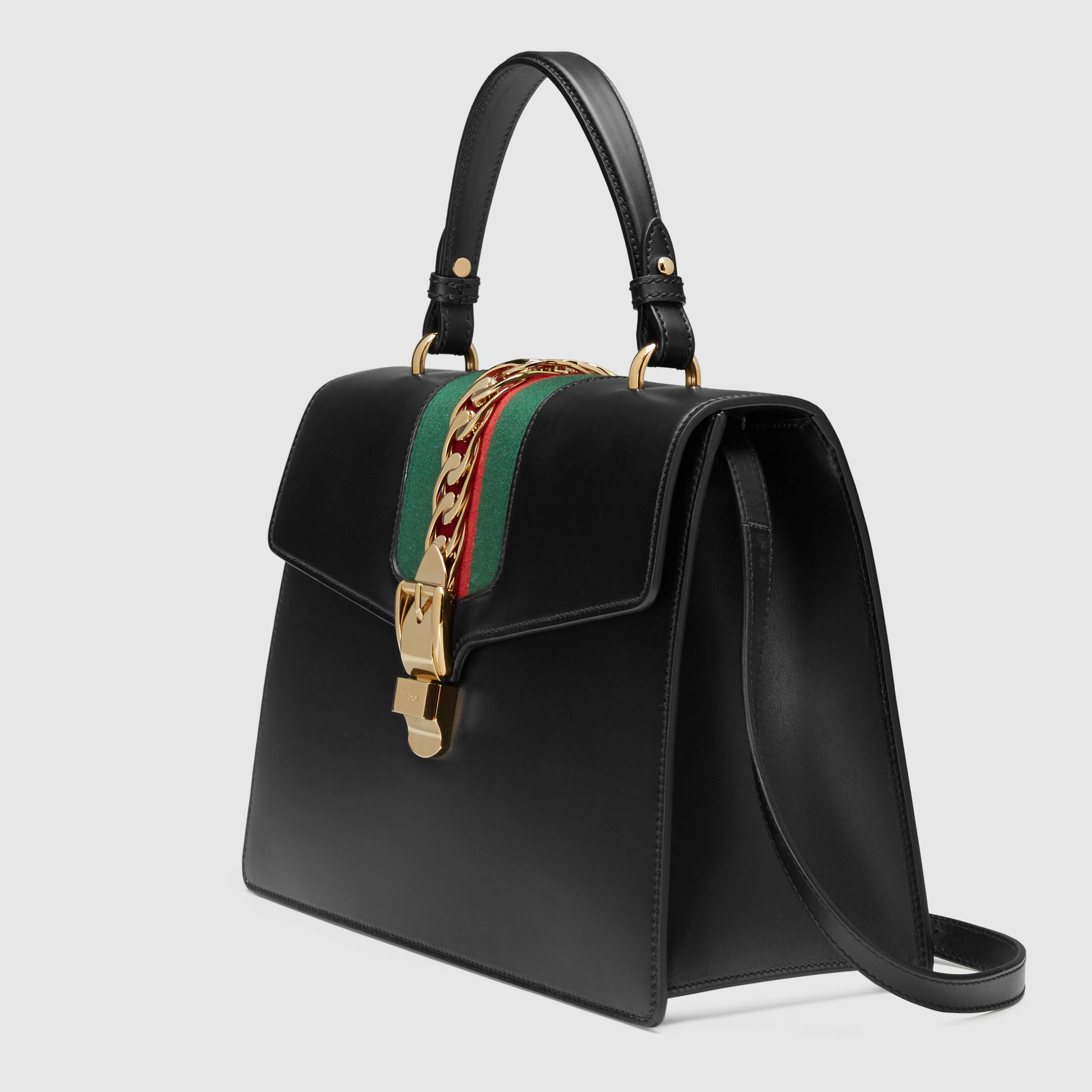 Gucci Sylvie Medium Top Handle Bag - Black Leather Crossbody Shoulder Bag for Women | Luxury Designer Handbag for Work, Travel & Everyday Use