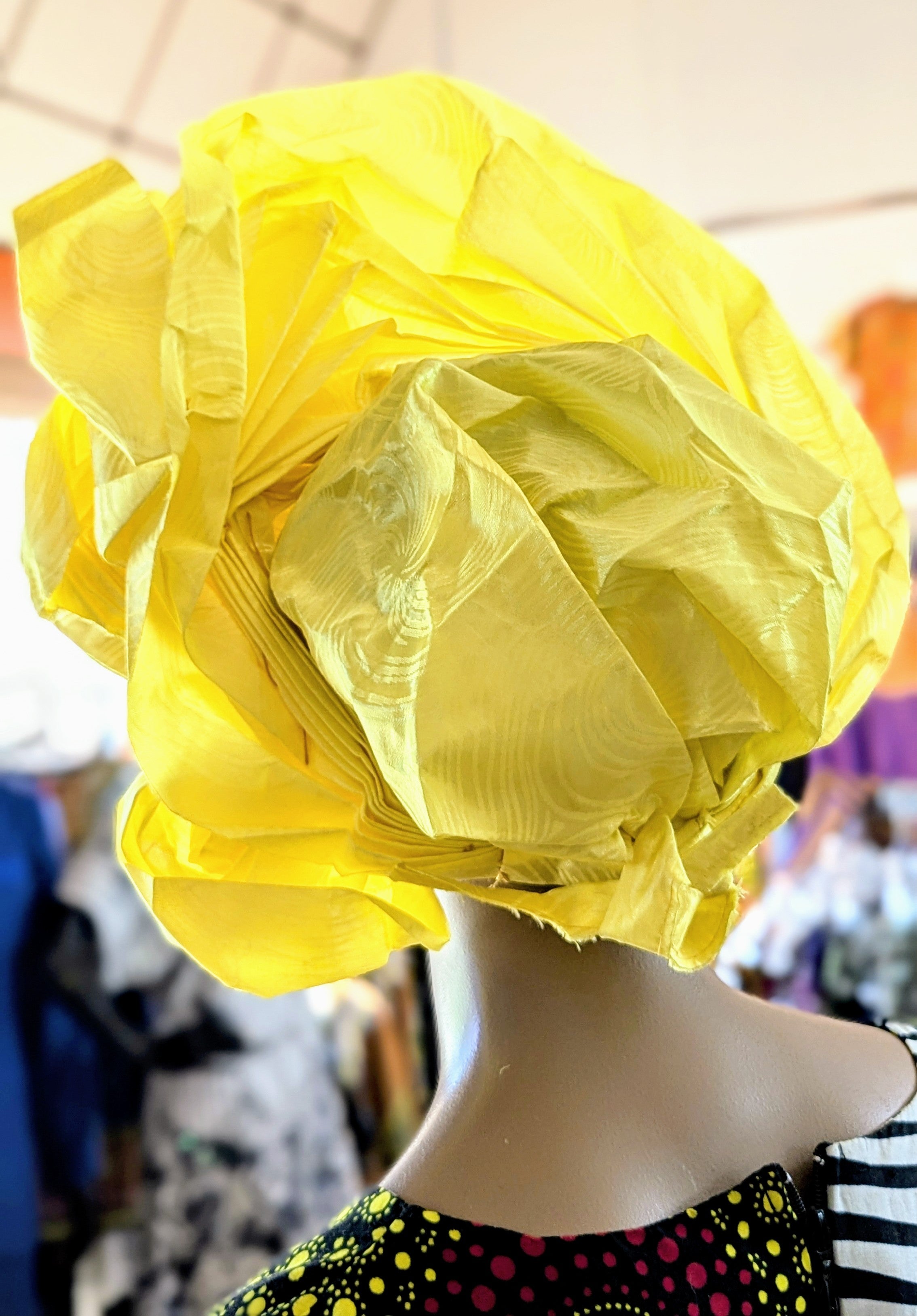 Yellow African Autogele Ready Gele Head Wrap Hat by Dupsie - Traditional Nigerian Headpiece for Weddings, Church & Special Occasions | DPASGYB49