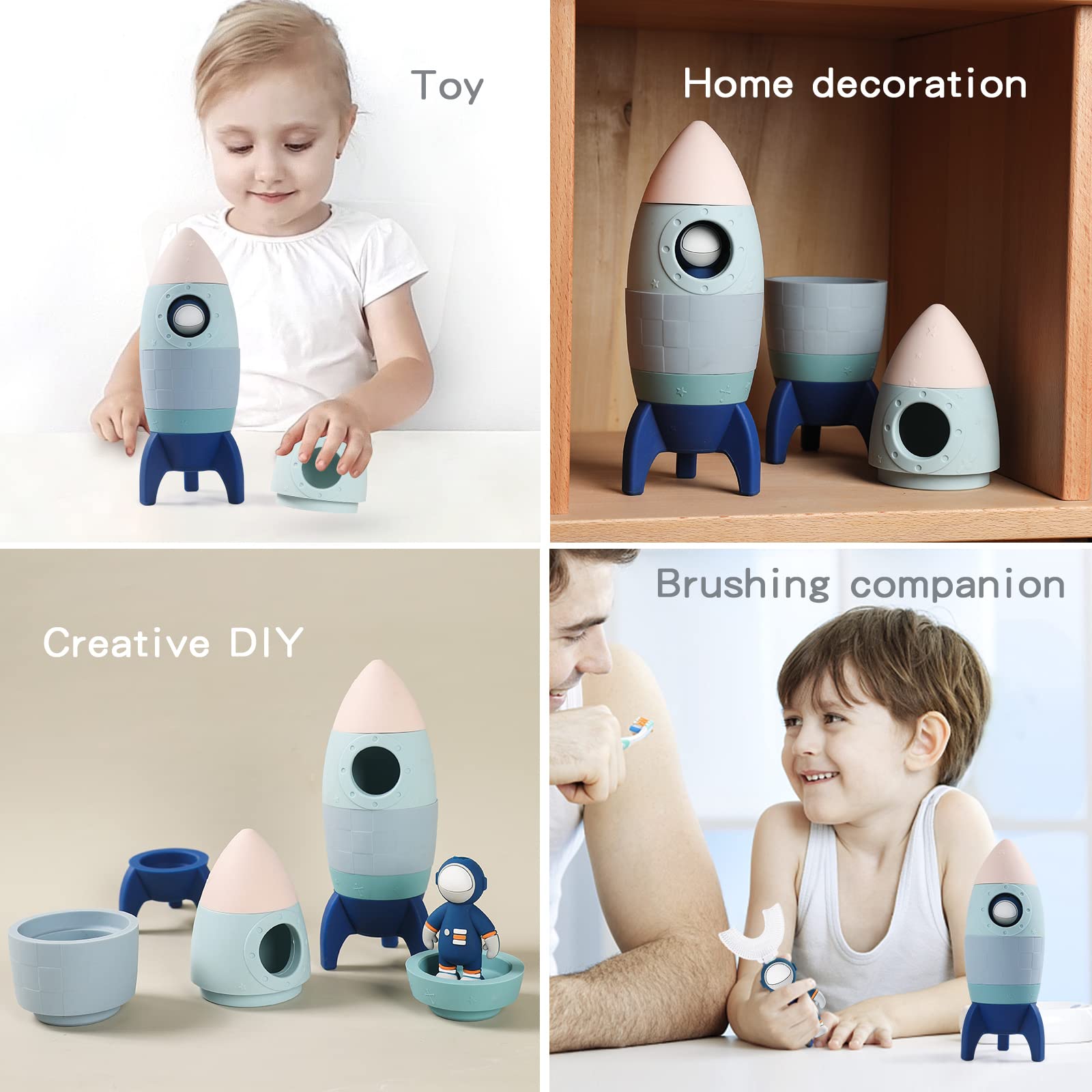 **Stackable Silicone Rocket Toy for Babies - Early Learning & Teething Space Rocket Stacking Tower - Educational Nesting Toy for Infants (Blue) - Perfect for Playtime & Sensory Development**