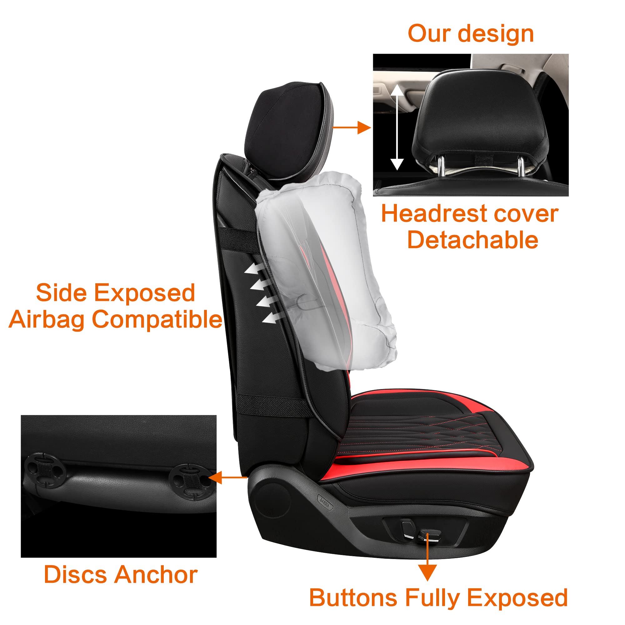 Premium Faux Leather Car Seat Covers Front Pair - Waterproof, Non-Slip Universal Fit for Sedans, Trucks & SUVs (Black/Red Line) | Durable Protection & Luxury Style for Daily Commute, Road Trips & Family Vehicles