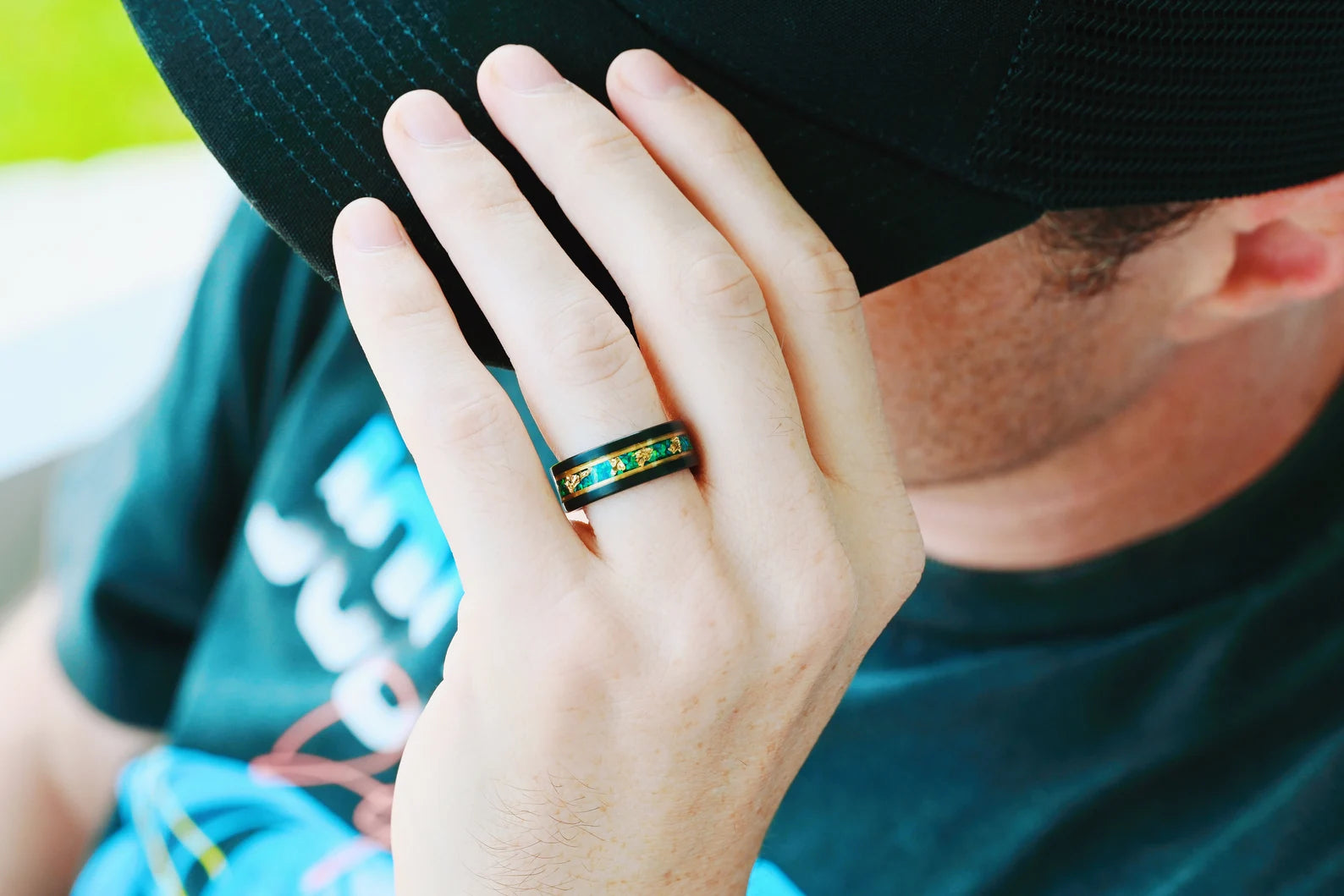 Green Moss Agate & Fire Opal Gold Leaf Couple Rings for Women & Men - Elegant Matching Promise Rings for Anniversary, Engagement & Wedding Gifts