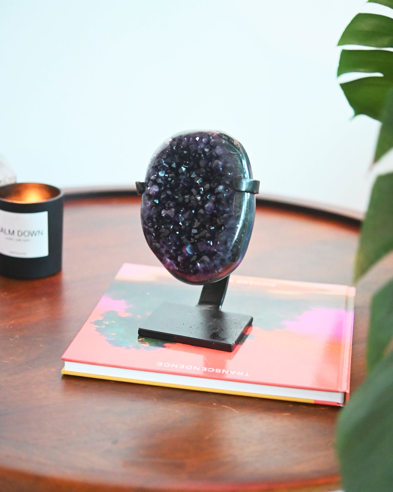 Natural Amethyst Crystal Geode on Wooden Stand - 4.6lbs Healing Stone for Home Decor, Meditation & Spiritual Gifts