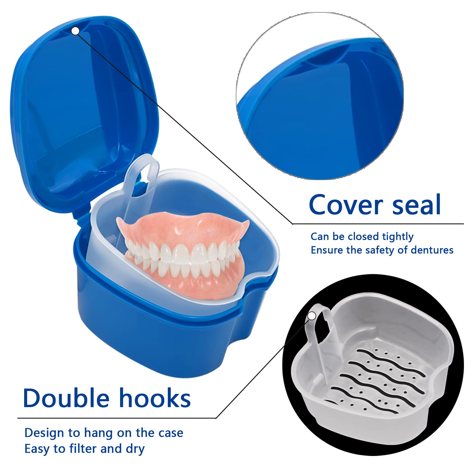 Premium Denture Cleaner Box & Brush Set - 2 Pack Denture Bath Case with Basket + 2 Denture Brushes | Portable Denture Retainer Storage | False Teeth Cleaning Kit for Oral Care | Ideal for Travel, Home & Daily Dental Hygiene