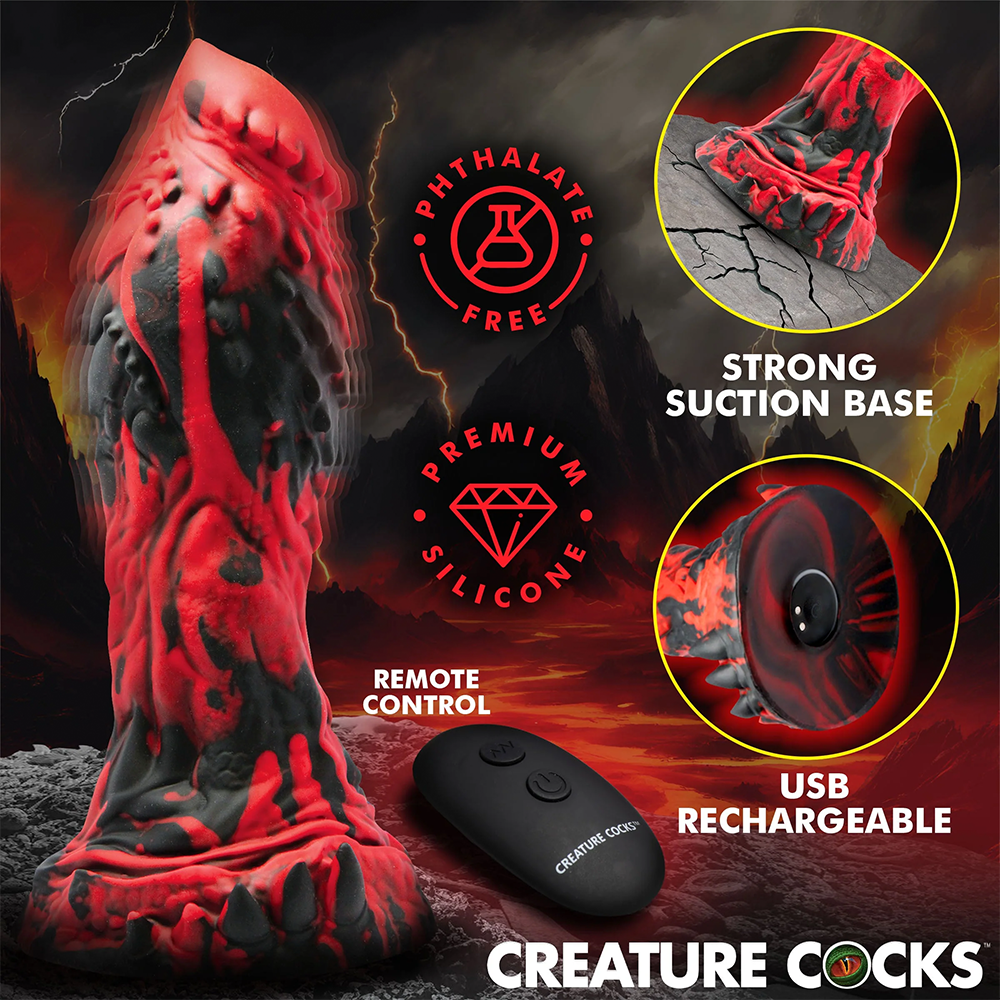 Creature Cock Inferno Rippled Vibrating Remote Control Dildo - Powerful Adult Toy for Couples & Solo Play, Perfect for Spicing Up Bedroom Fun & Long Distance Relationships