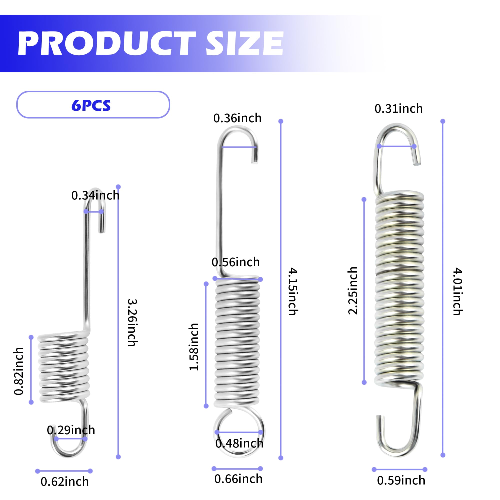 6PCS Motorcycle Kickstand Springs Kit - 3 Sizes, Steel for Mini Bikes & E-Bikes - Durable Stand Accessories