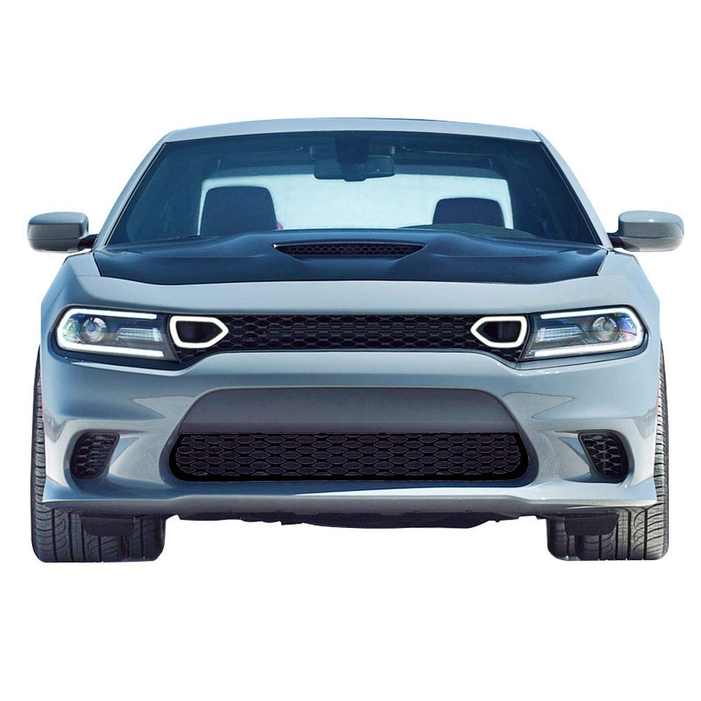 IKON MOTORSPORTS Upper & Lower Grilles with LED Lights for 2015-2023 Dodge Charger | SRT Style Front Grille with Air Ducts | Perfect for Car Enthusiasts & Custom Upgrades (2015-2023 Models)