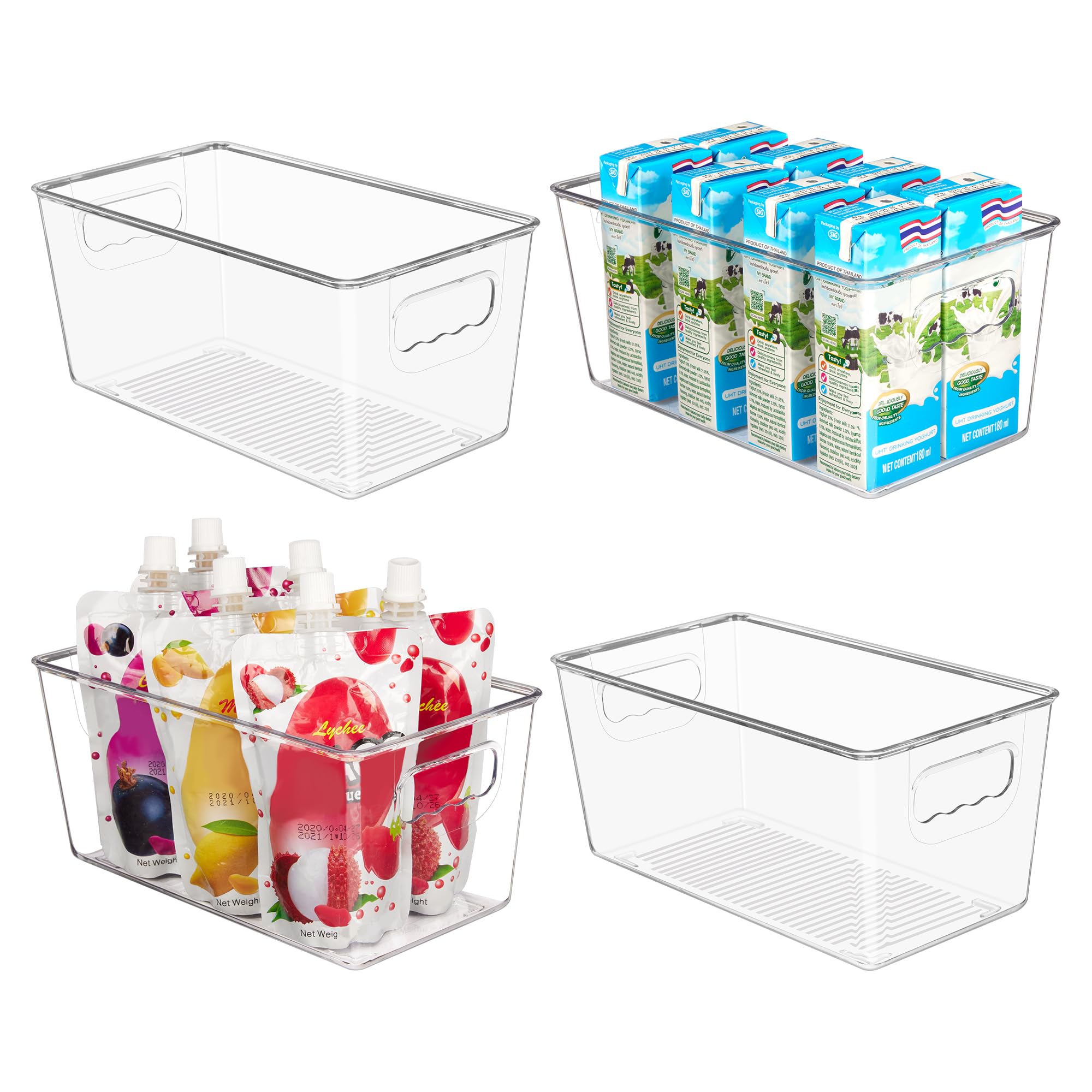 YIHONG 4-Pack Clear Plastic Storage Bins with Handles - Small Pantry Organizer for Kitchen, Freezer, Cabinet & Closet Storage | Perfect for Food Containers, Spice Jars, Toiletries & Home Organization