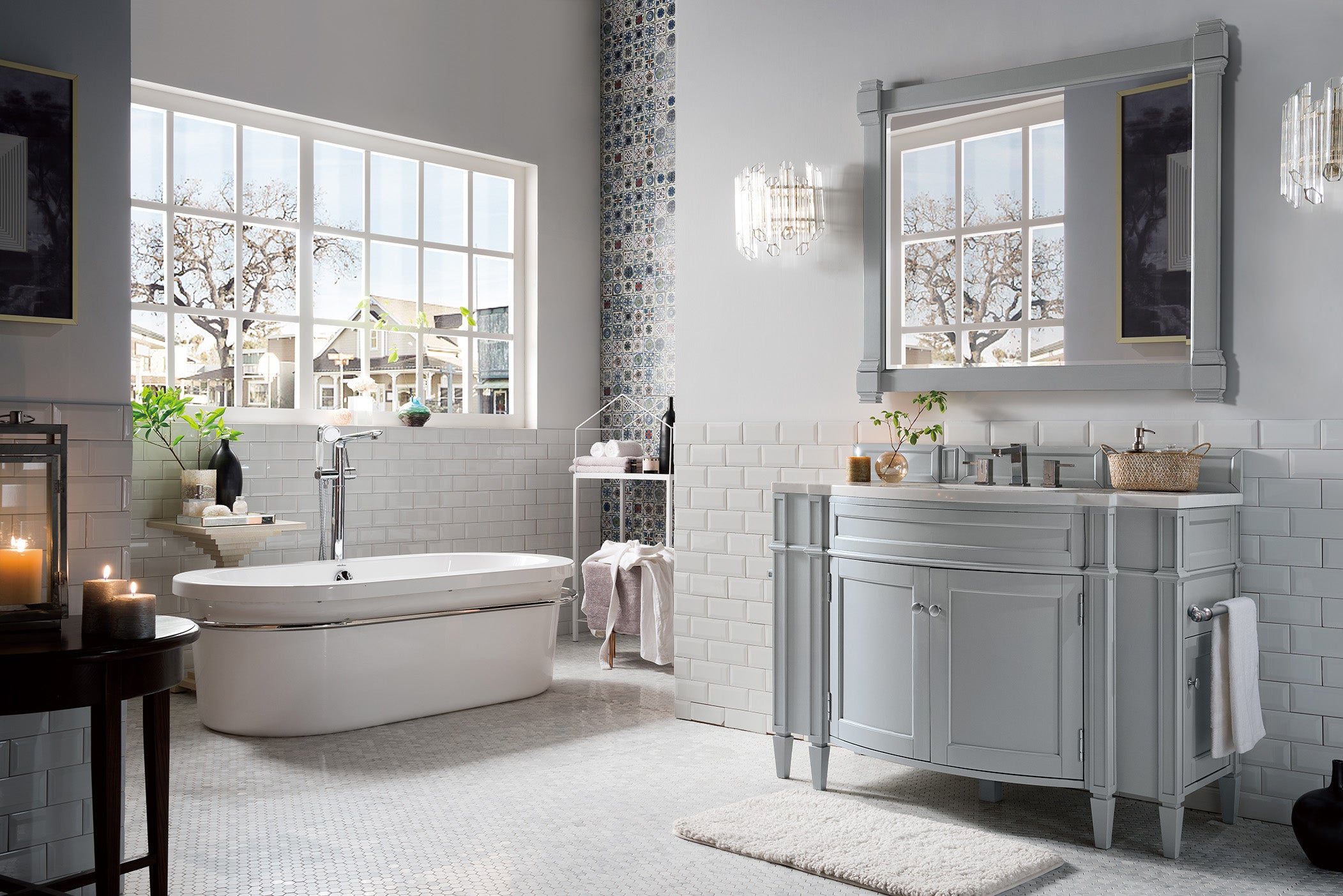 Brittany 46 Inch Single Bathroom Vanity Set with 3CM Arctic Fall Solid Surface Top in Urban Gray - Perfect for Modern Master Bathrooms & Powder Rooms