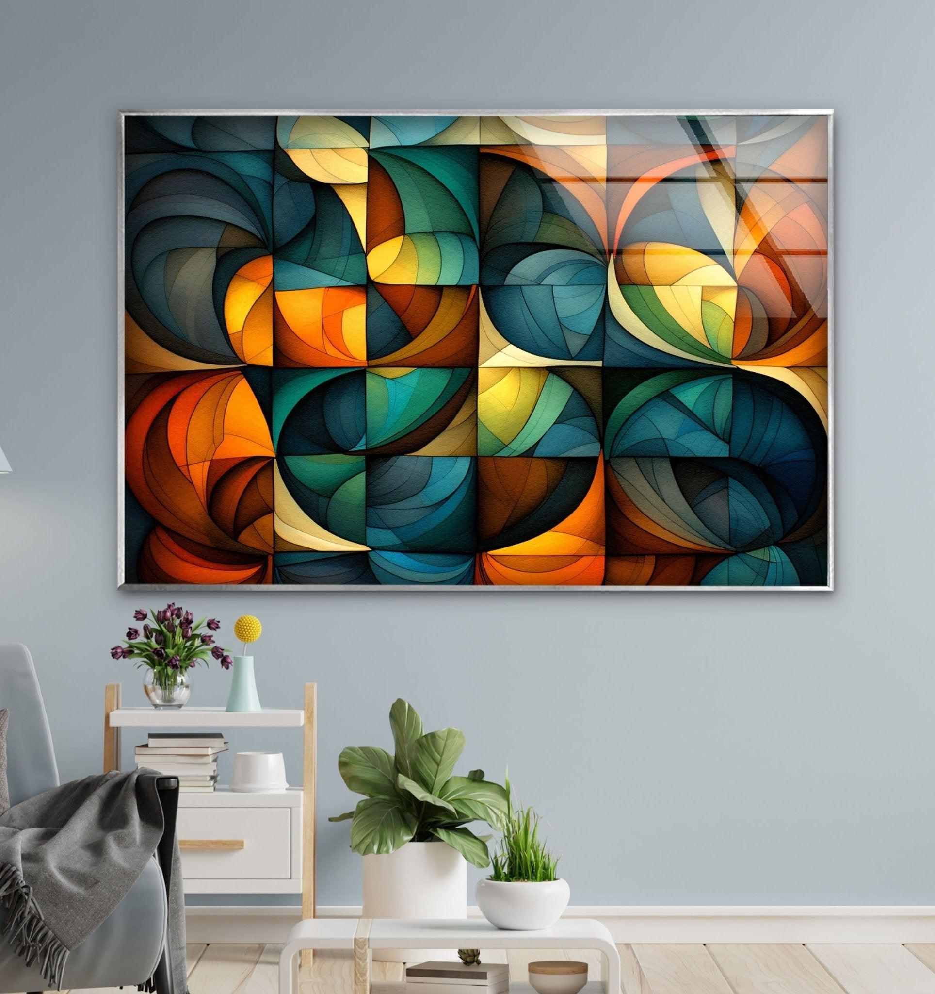 Modern Abstract Glass Wall Art - Handcrafted Contemporary Home Decor for Living Room, Bedroom & Office - Unique 3D Glass Panel Artwork