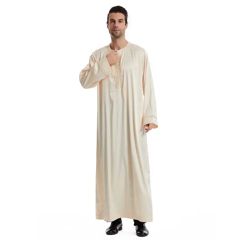Premium Middle Eastern Arab Men's Thobe with Front Zipper - Traditional Islamic Robe for Eid, Wedding & Daily Wear - Comfortable Long Dress for Special Occasions & Prayer