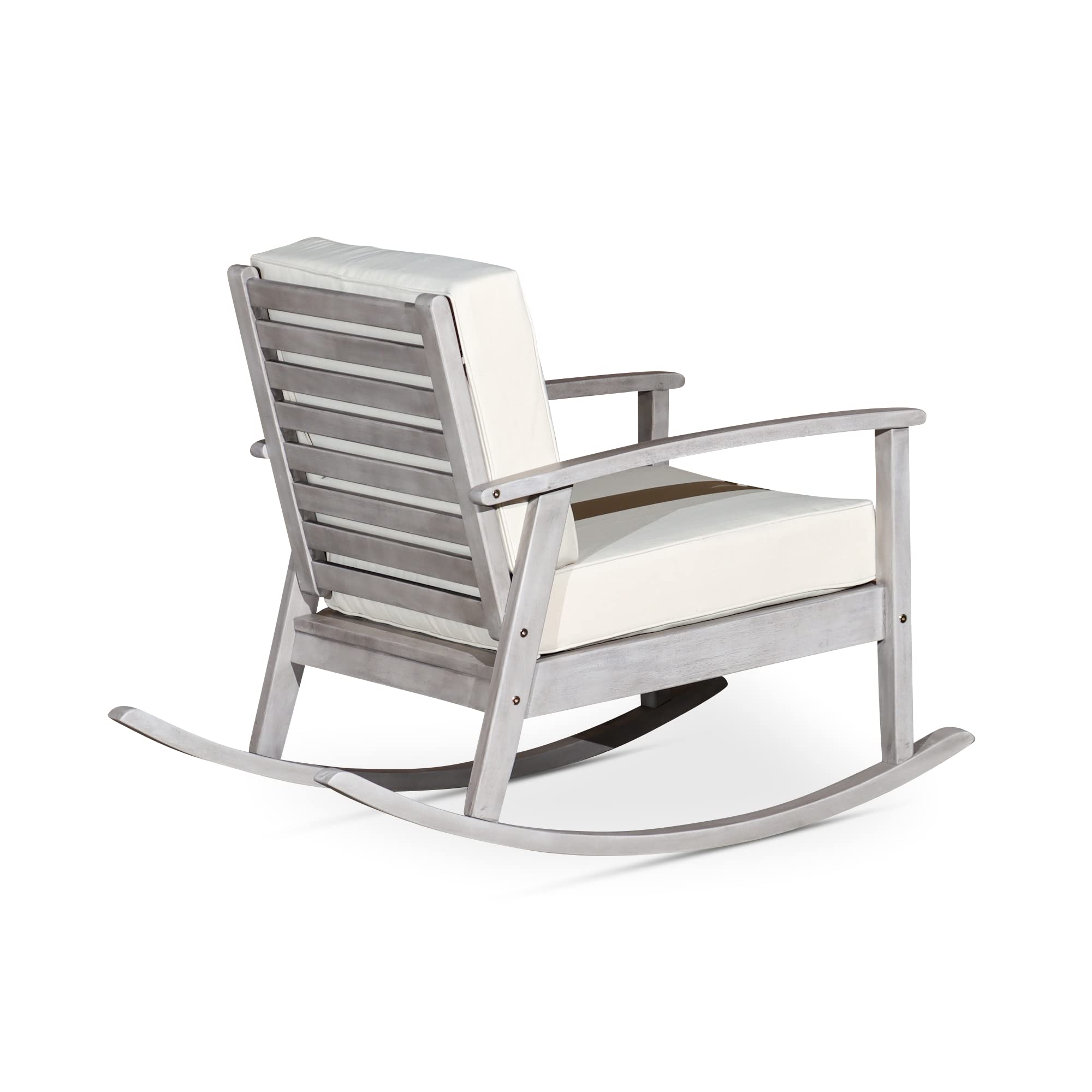 DTY Outdoor Living Longs Peak Deep Seat Eucalyptus Rocker - Silver Gray Finish with Burgundy Cushions | Patio, Garden & Porch Rocking Chair for Relaxing Outdoors