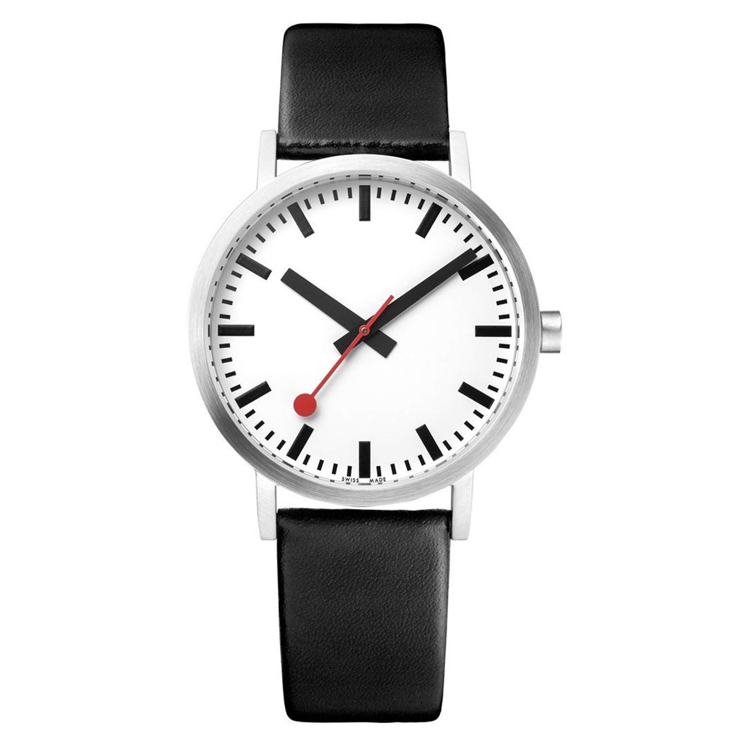 Mondaine Classic A660.30314.16OM Swiss Railway Watch 36mm - Black Leather Strap, Red Second Hand, 30m Waterproof - Unisex Timepiece Made in Switzerland - Perfect for Business, Travel & Everyday Wear