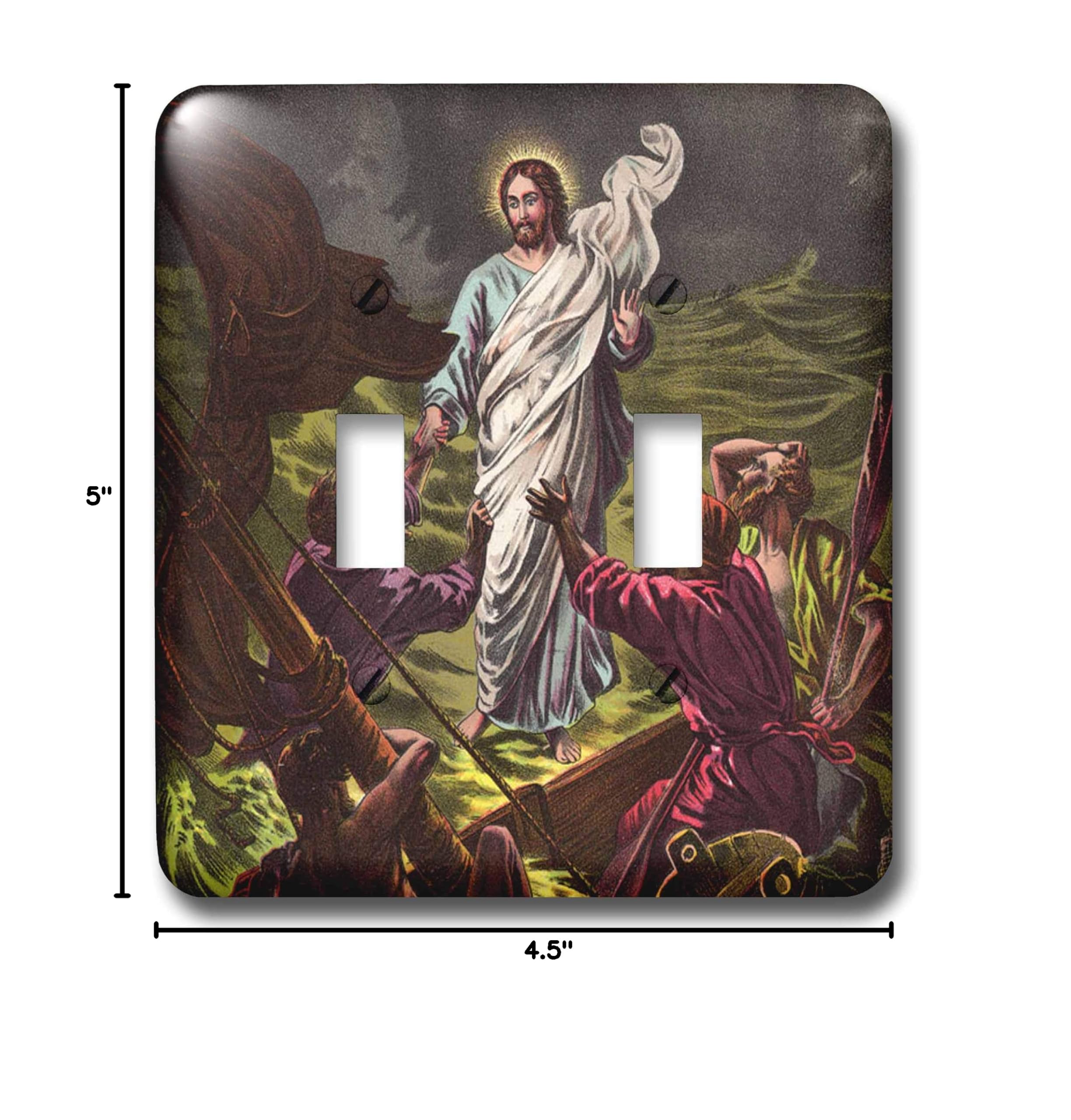 3D Rose Jesus Walks on Water Double Toggle Switch Cover - Religious Decor for Home, Office & Church - Perfect for Light Switches & Electrical Outlets