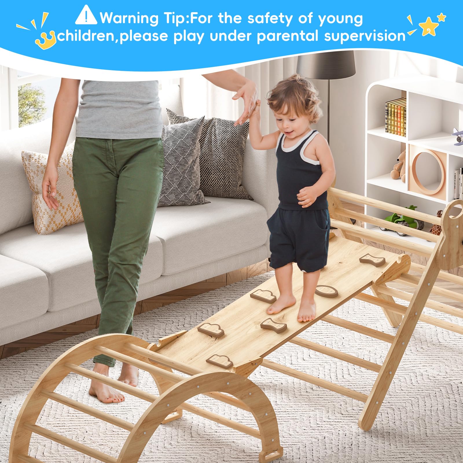 Montessori Pikler Triangle Climbing Set for Toddlers - Indoor & Outdoor Play Gym with Arch, Ramp, and Triangle - Kids Learning & Development Toy for Home, Nursery, and Backyard Playtime