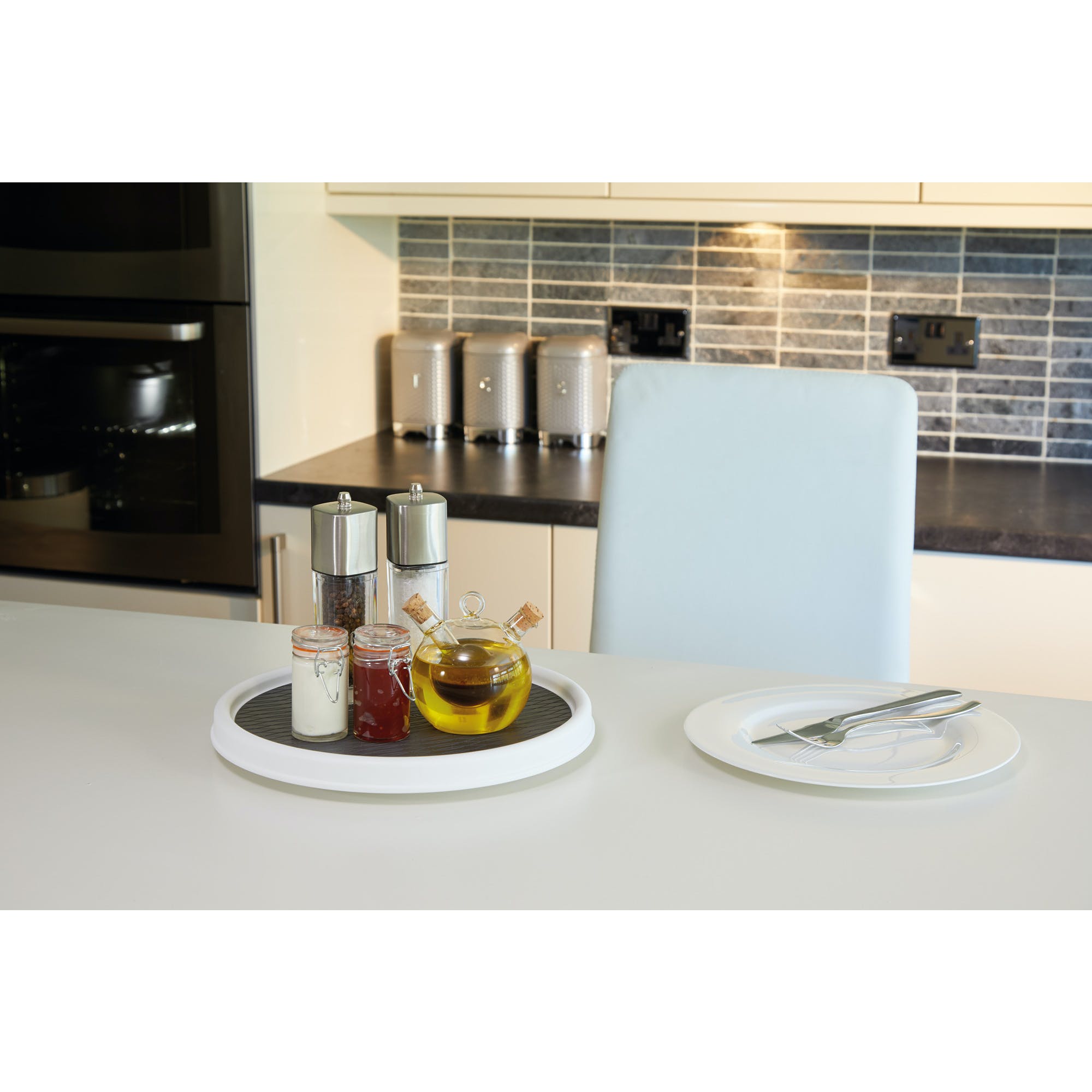 Copco White Lazy Susan Turntable - 11.5 Inch Rotating Organizer for Kitchen, Pantry, Spice Rack & Dining Table - Durable Plastic Storage Solution for Condiments, Spices & Snacks